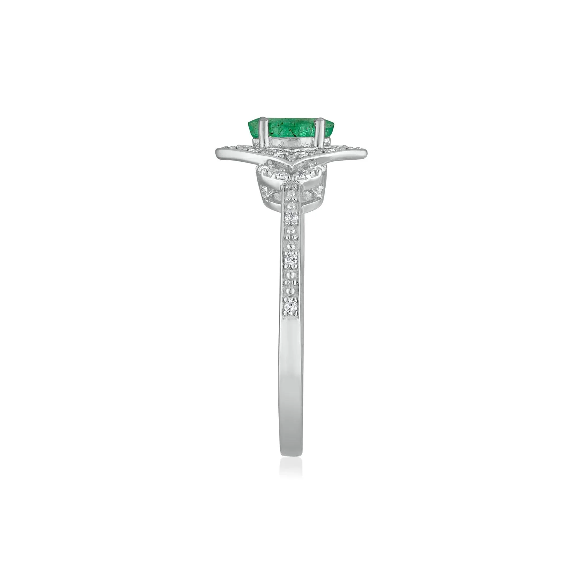 Marquise Emerald & Diamond Ring 14K White Gold Size 7 1.5mm - Image 3