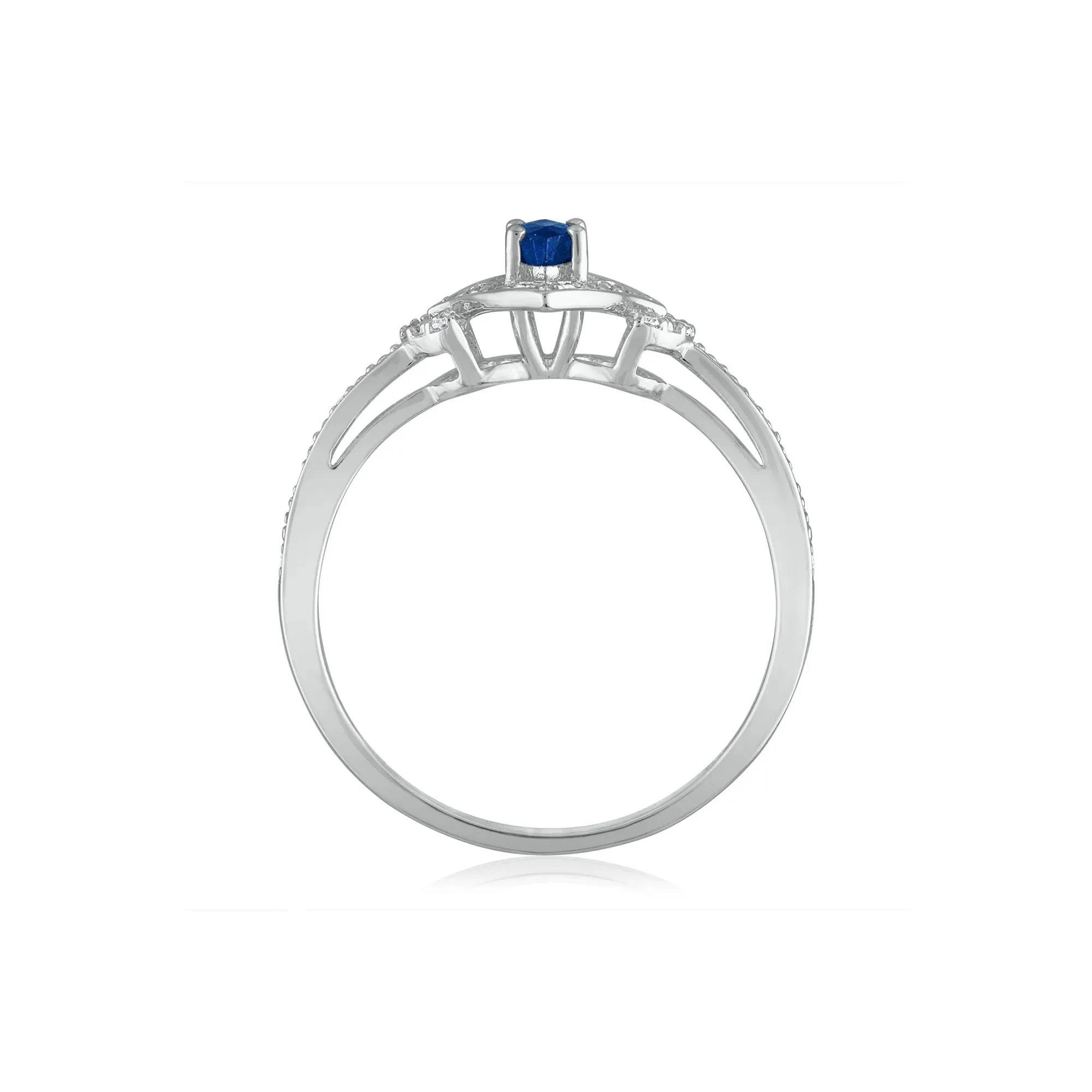 Marquise Blue Sapphire & Diamond Ring 14K White Gold Size 7 1.5mm - Image 2