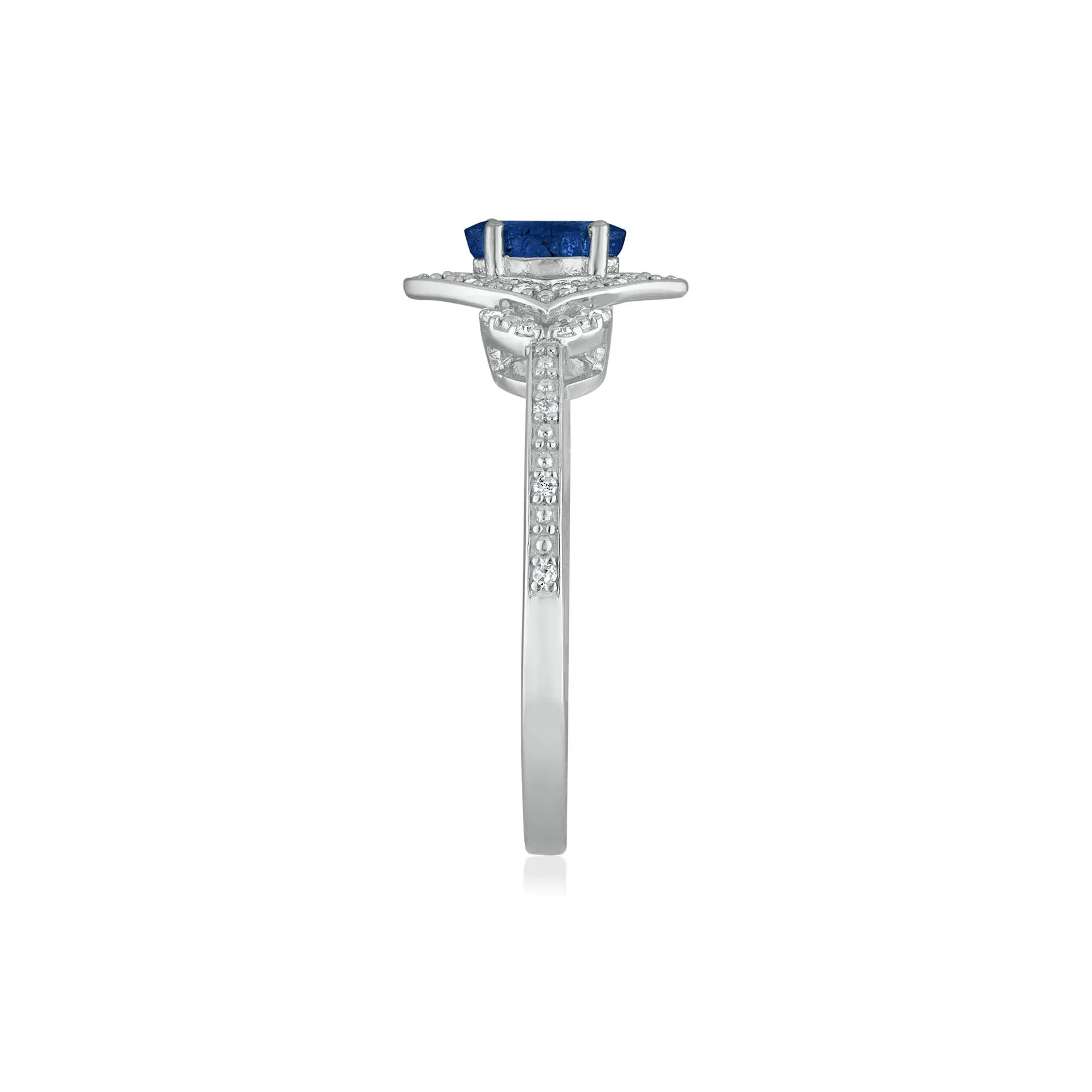 Marquise Blue Sapphire & Diamond Ring 14K White Gold Size 7 1.5mm - Image 3