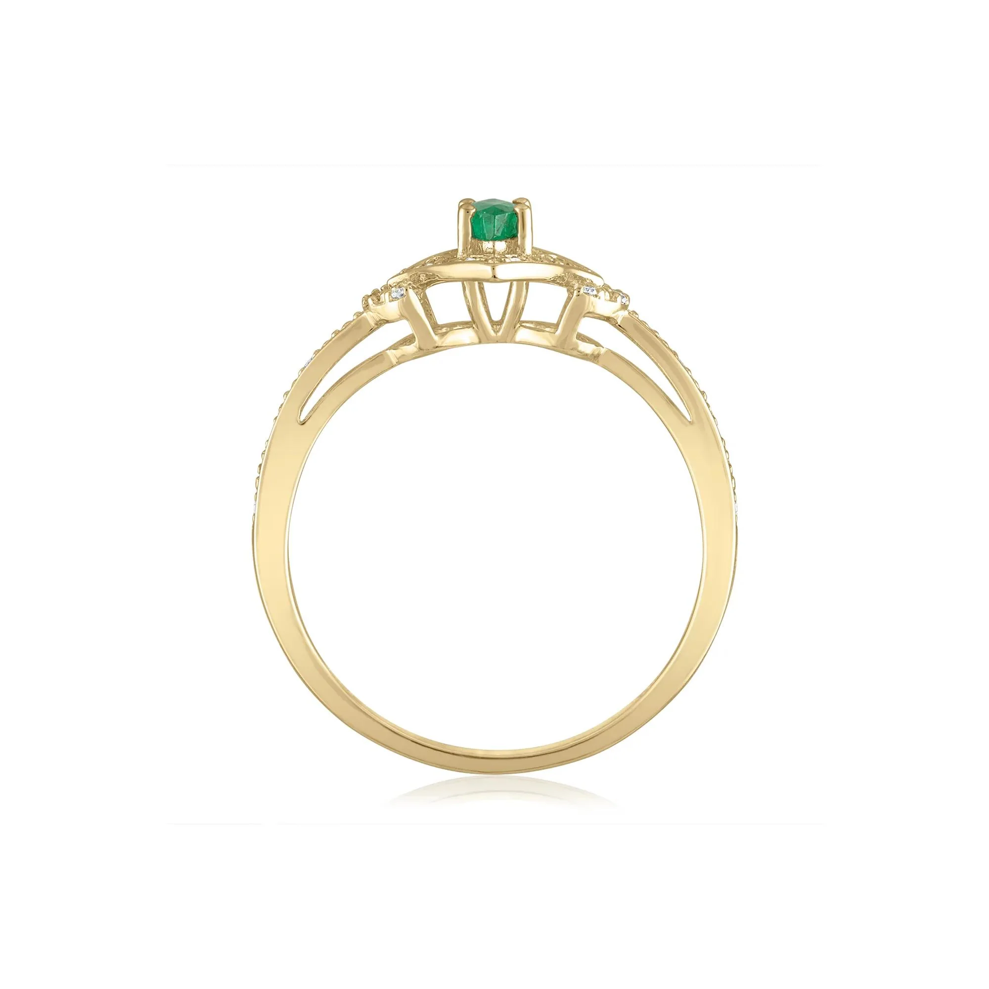 Marquise Emerald & Diamond Ring 14K Yellow Gold Size 7 1.5mm - Image 2