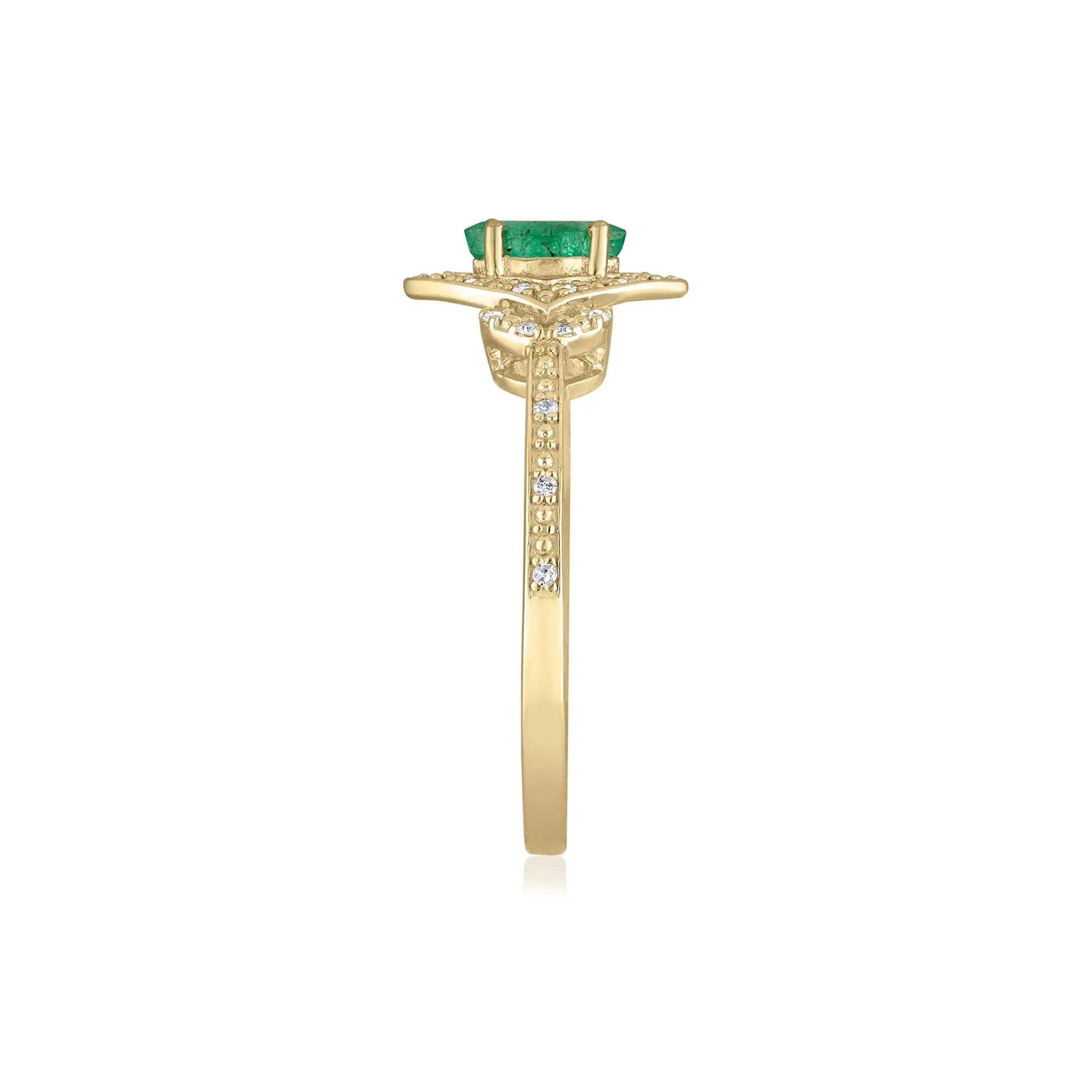 Marquise Emerald & Diamond Ring 14K Yellow Gold Size 7 1.5mm - Image 3