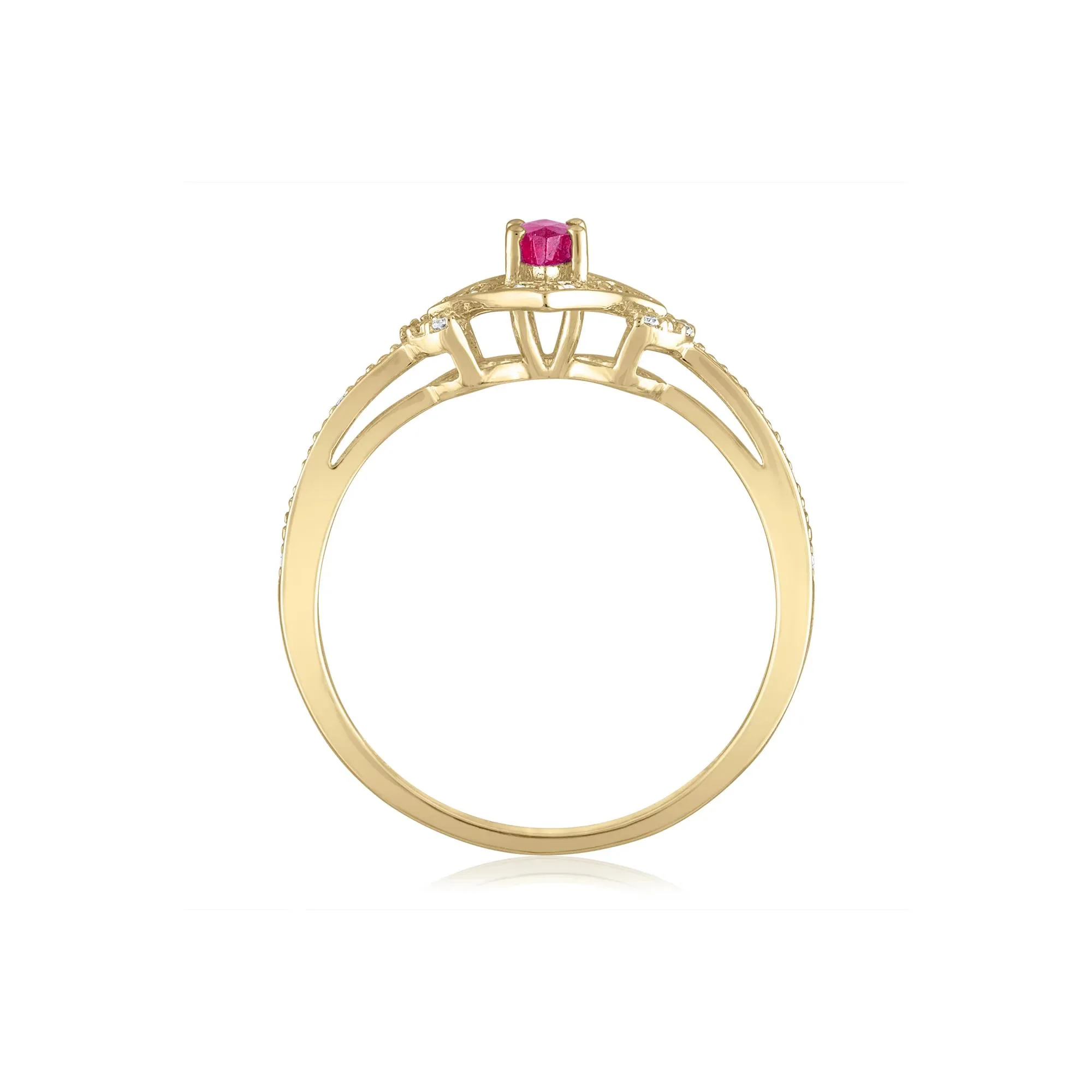Marquise Ruby & Diamond Ring 14K Yellow Gold Size 7 1.5mm - Image 2