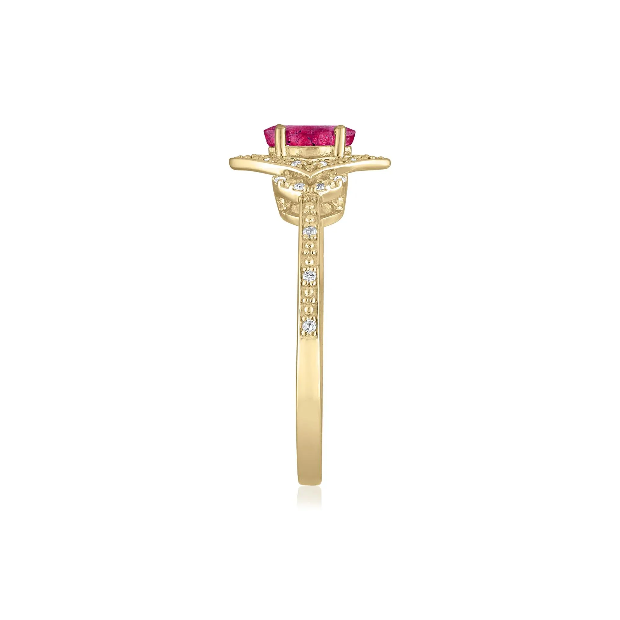 Marquise Ruby & Diamond Ring 14K Yellow Gold Size 7 1.5mm - Image 3