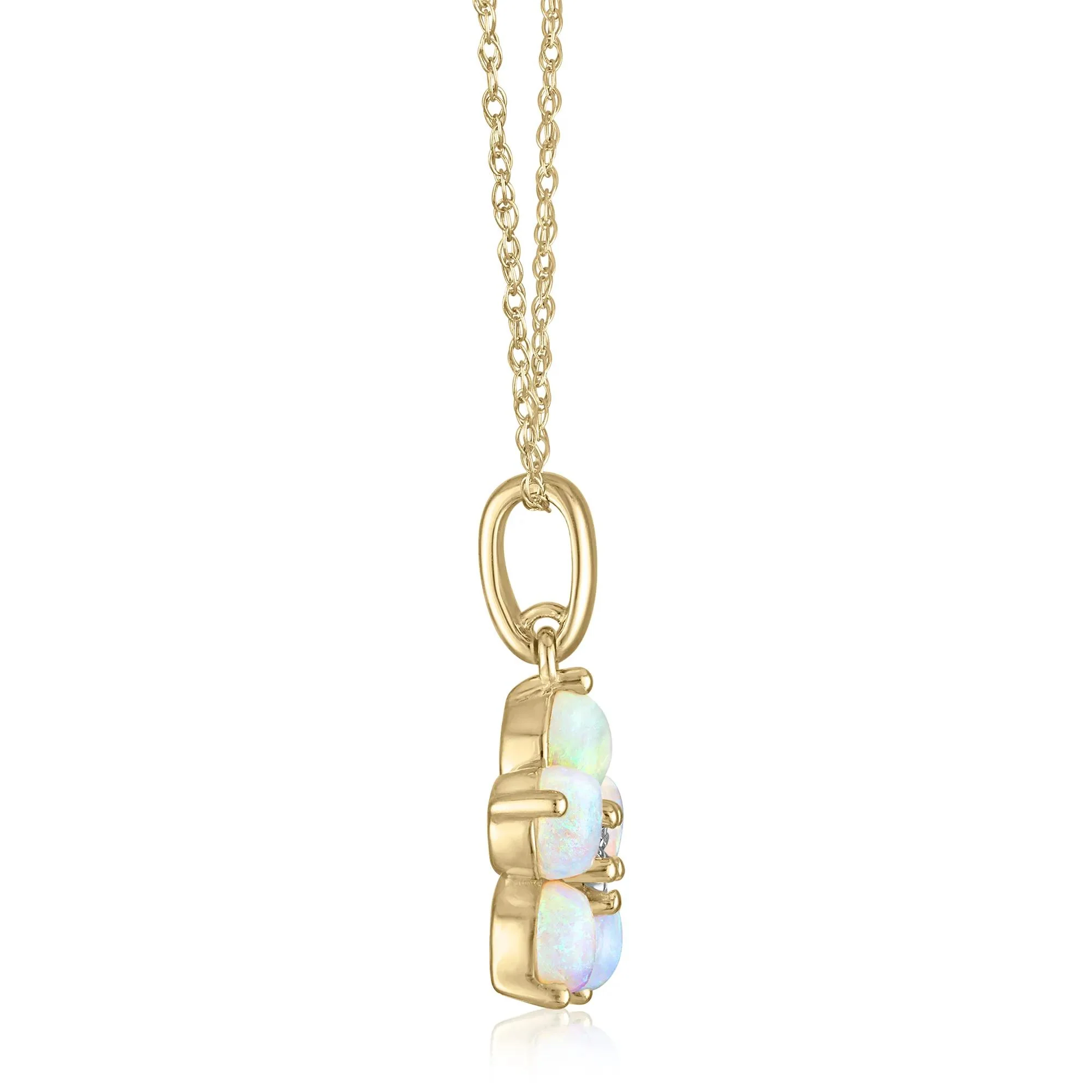 Opal & Diamond Accent Flower Pendant Necklace 14K Yellow Gold Size 18" - Image 2