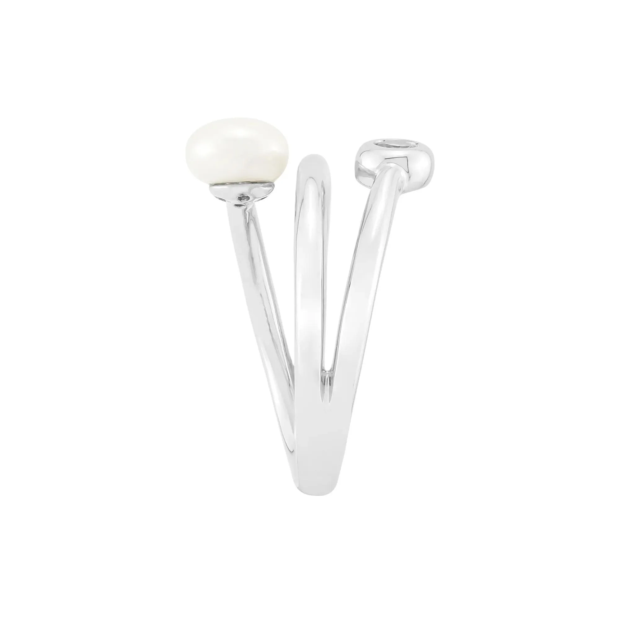 Freshwater Pearl and Lab-Created White Sapphire Ring .925 Sterling Silver Size 7 - Image 3
