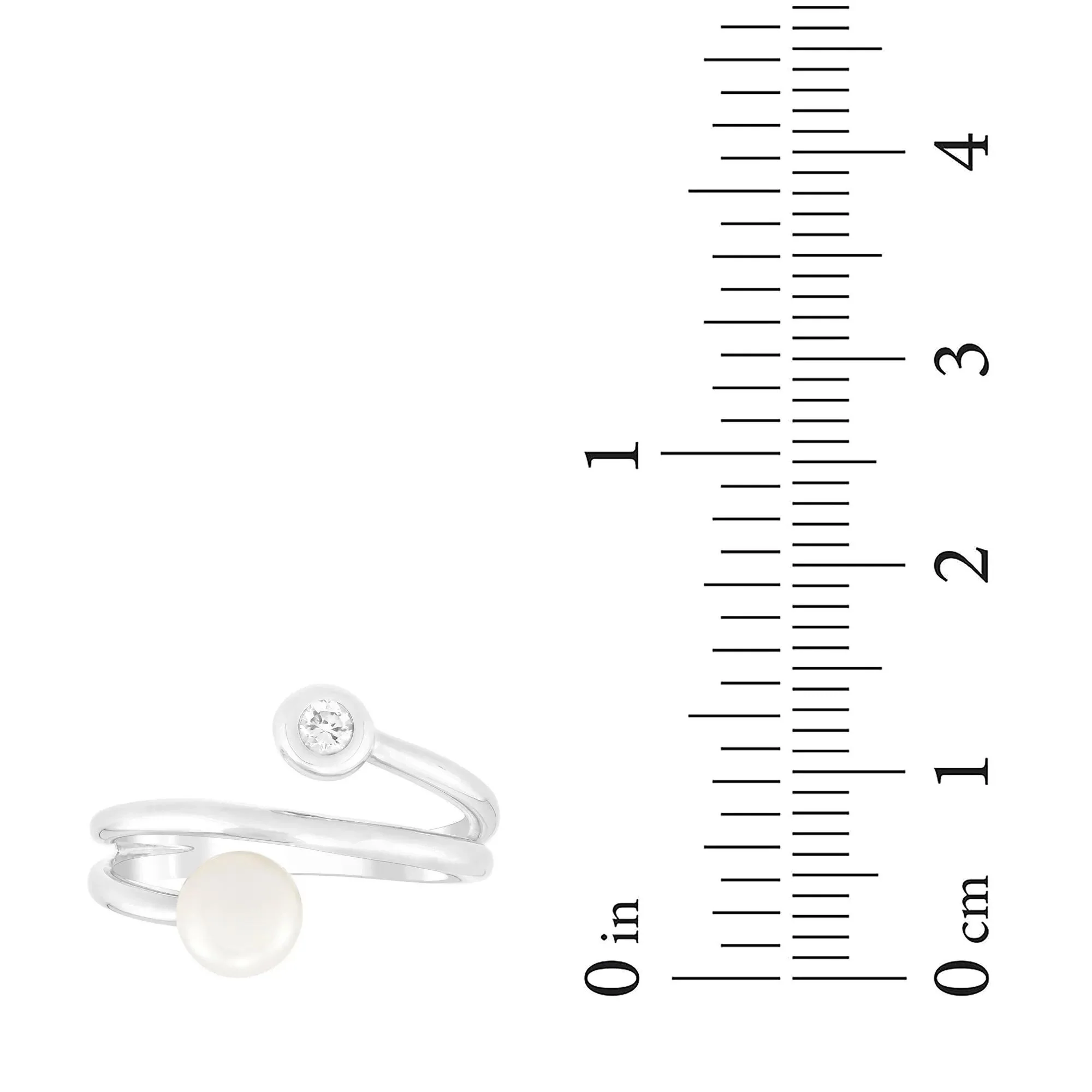 Freshwater Pearl and Lab-Created White Sapphire Ring .925 Sterling Silver Size 9 - Image 4