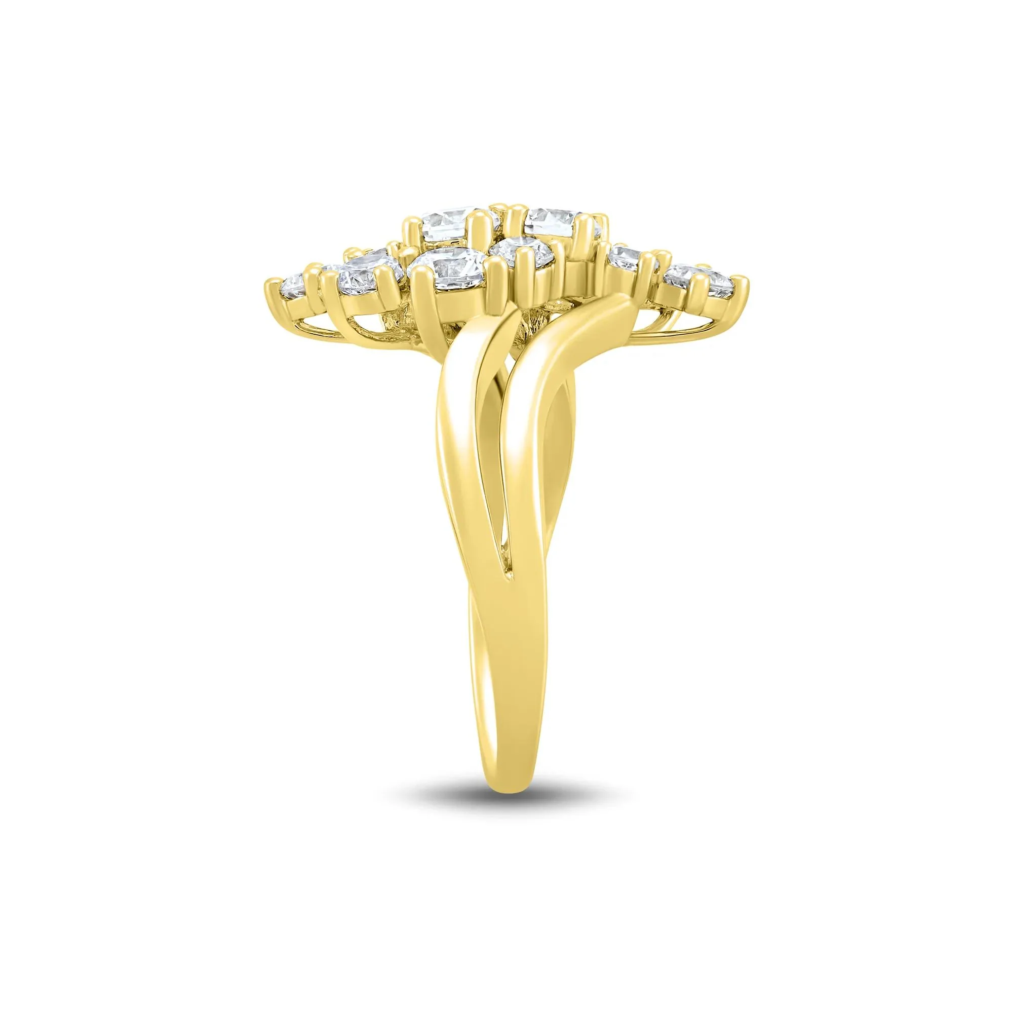 1/2 CT. Tw. Lab Grown Diamond Journey Cluster Ring 10K Yellow Gold Round Brilliant Cut Size 8.5 1mm - Image 3