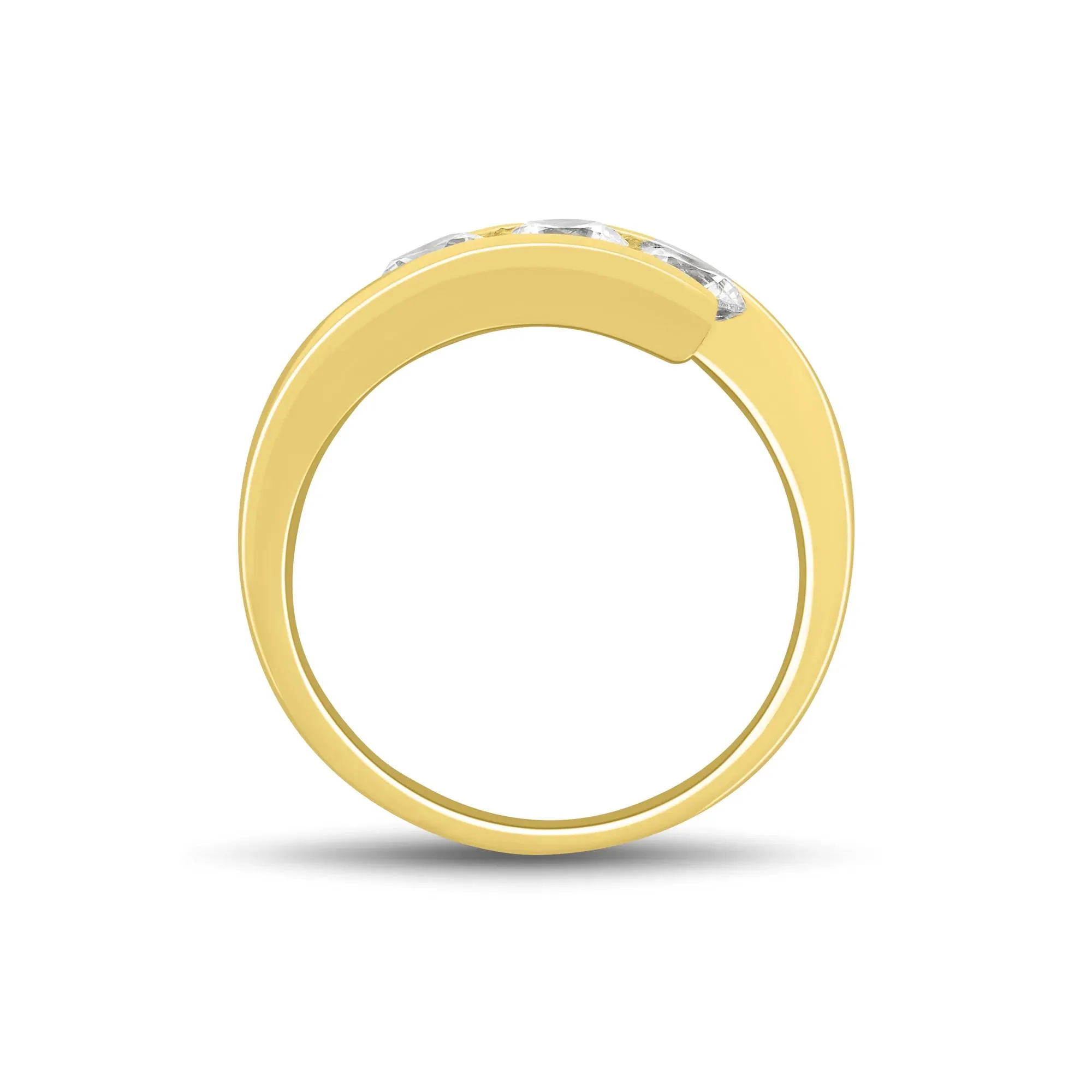 1 CT. Tw. Lab Grown Diamond Three Stone Bypass Ring 10K Yellow Gold Round Brilliant Cut Size 7.5 1mm - Image 2