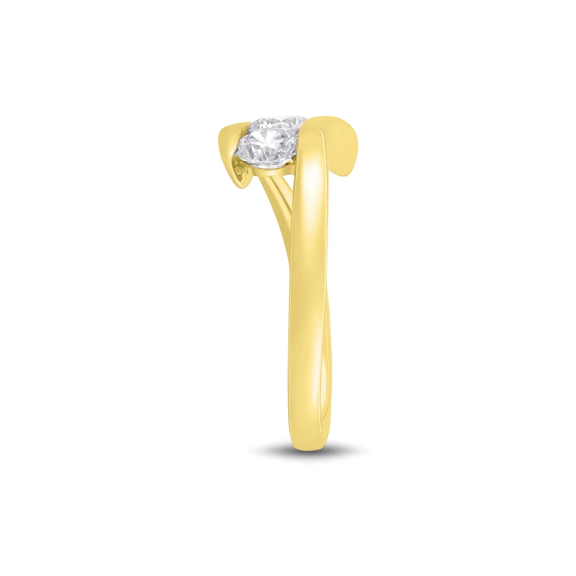 1 CT. Tw. Lab Grown Diamond Three Stone Bypass Ring 10K Yellow Gold Round Brilliant Cut Size 7.5 1mm - Image 3