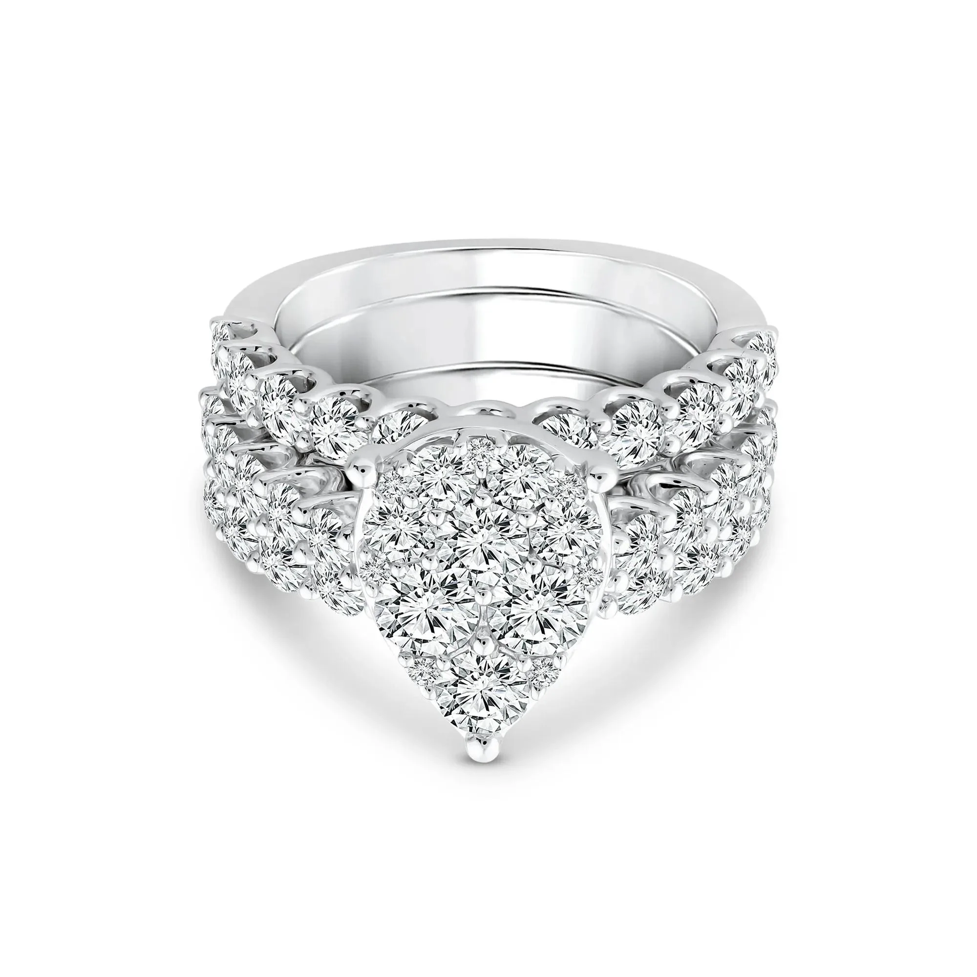 4 CT. Tw. Pear-Shaped Composite Center Diamond Bridal Set 10K White Gold Ring Round Brilliant Cut Size 7.5