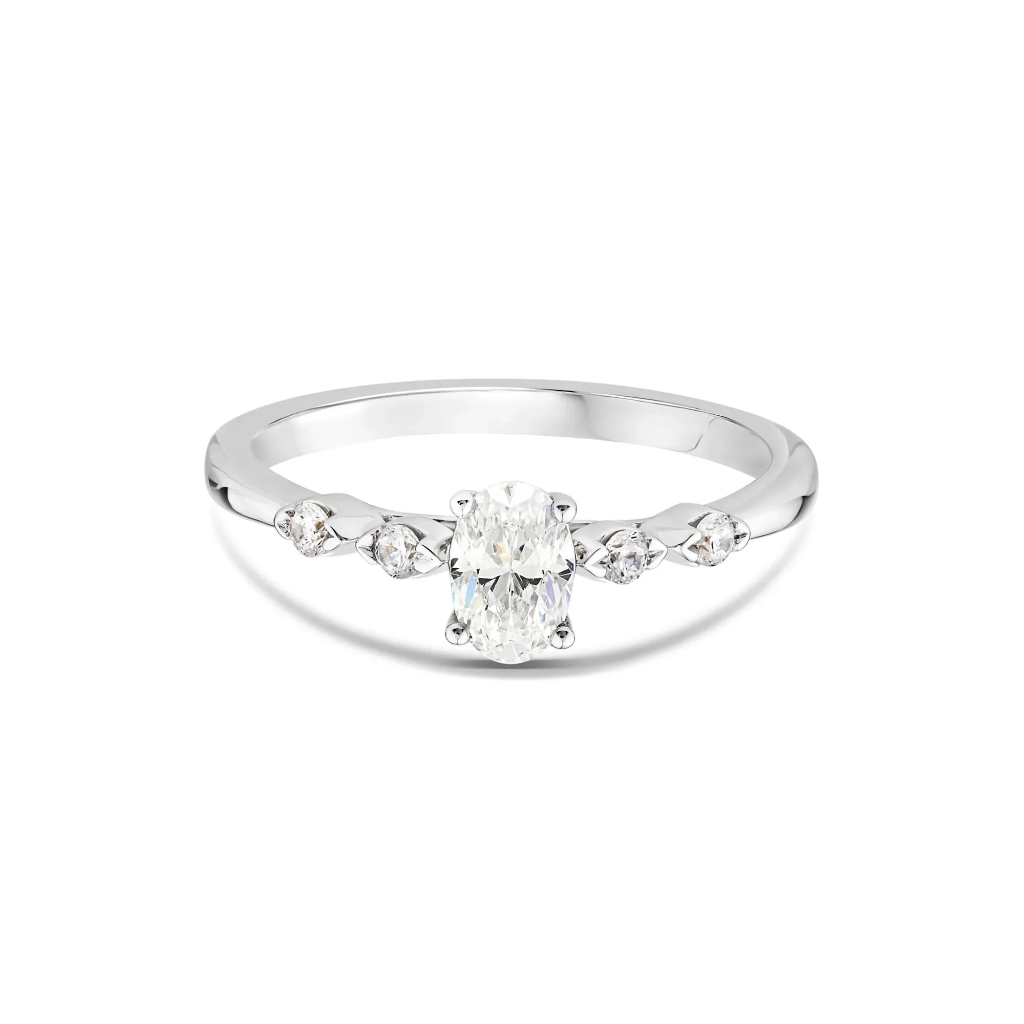 1/2 CT. Tw. Lab Grown Diamond Oval Promise Ring 10K White Gold Round Brilliant Cut Size 9
