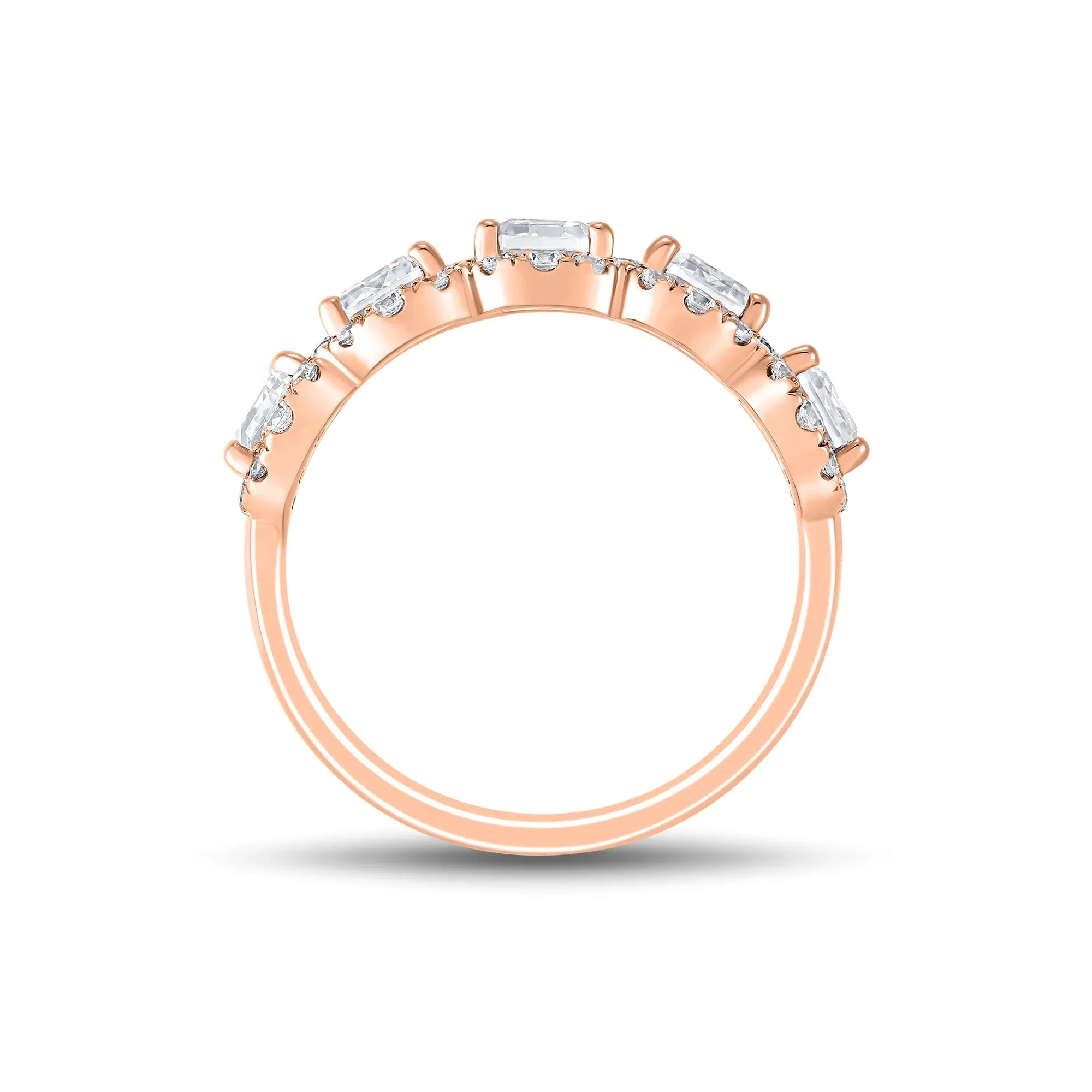 3 CT. Tw. Lab Grown Diamond Emerald-Cut Halo Band Ring 10K Rose Gold Round Brilliant Cut Size 8 1.5mm - Image 2