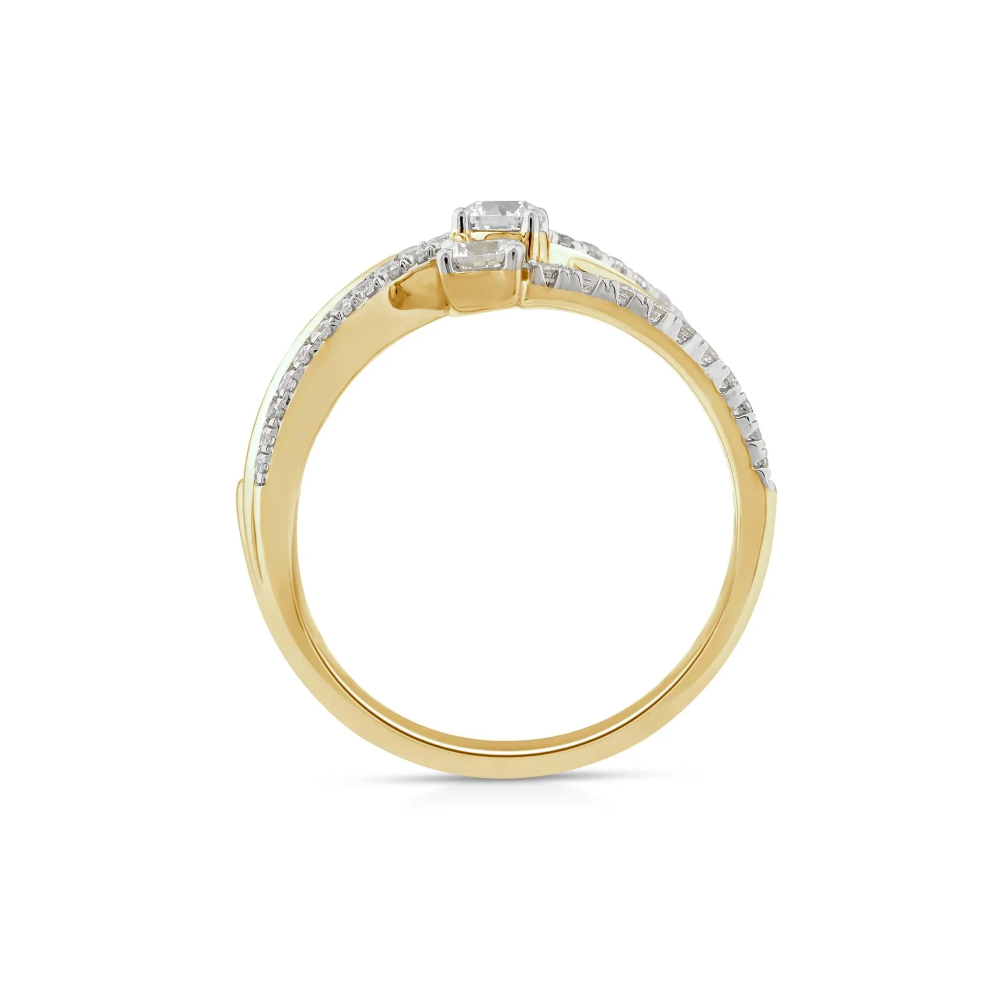 3/4 CT. Tw. Diamond Three-Row Orbit Ring 10K Yellow Gold Round Brilliant Cut Size 6.5 2mm - Image 2