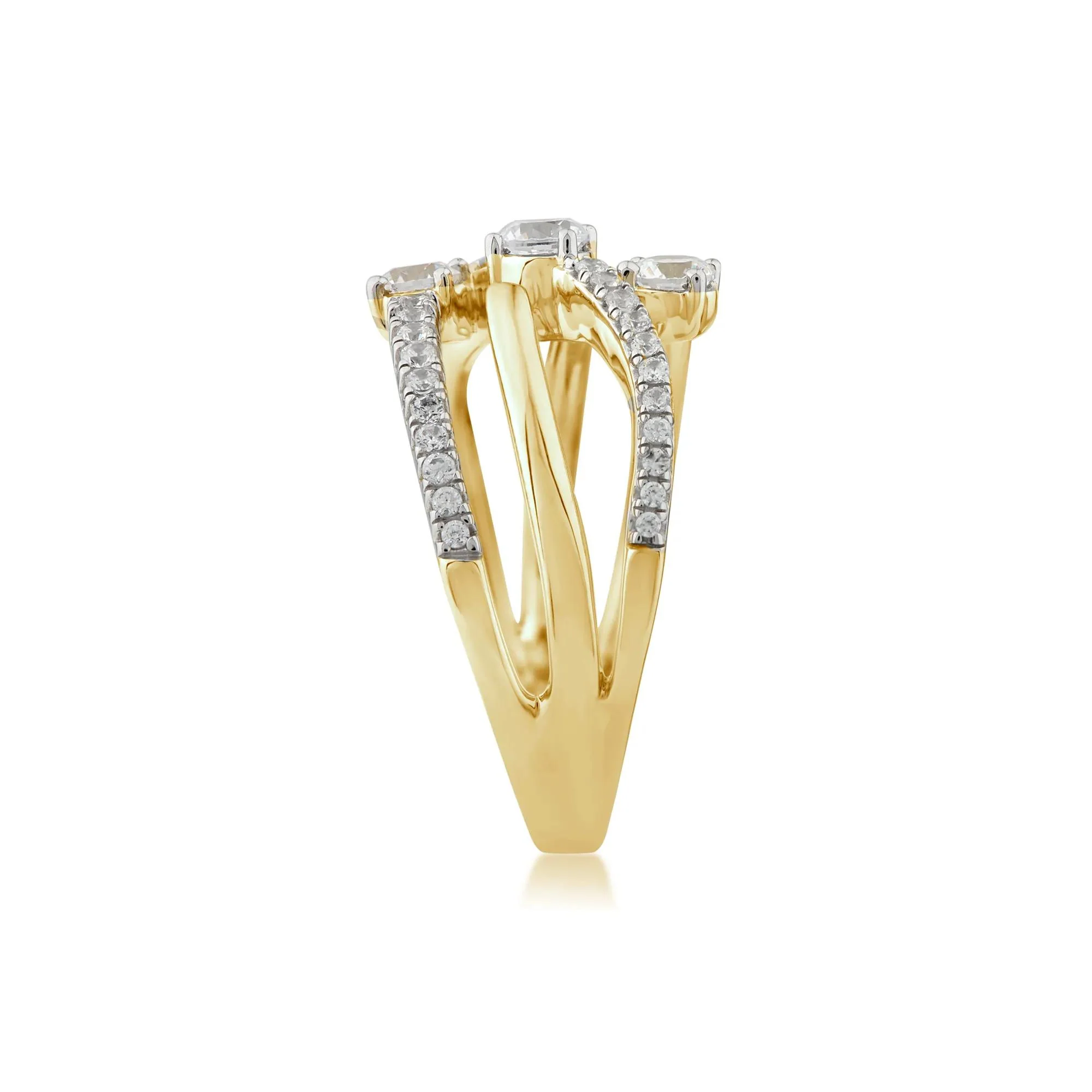 3/4 CT. Tw. Diamond Three-Row Orbit Ring 10K Yellow Gold Round Brilliant Cut Size 8.5 2mm - Image 3