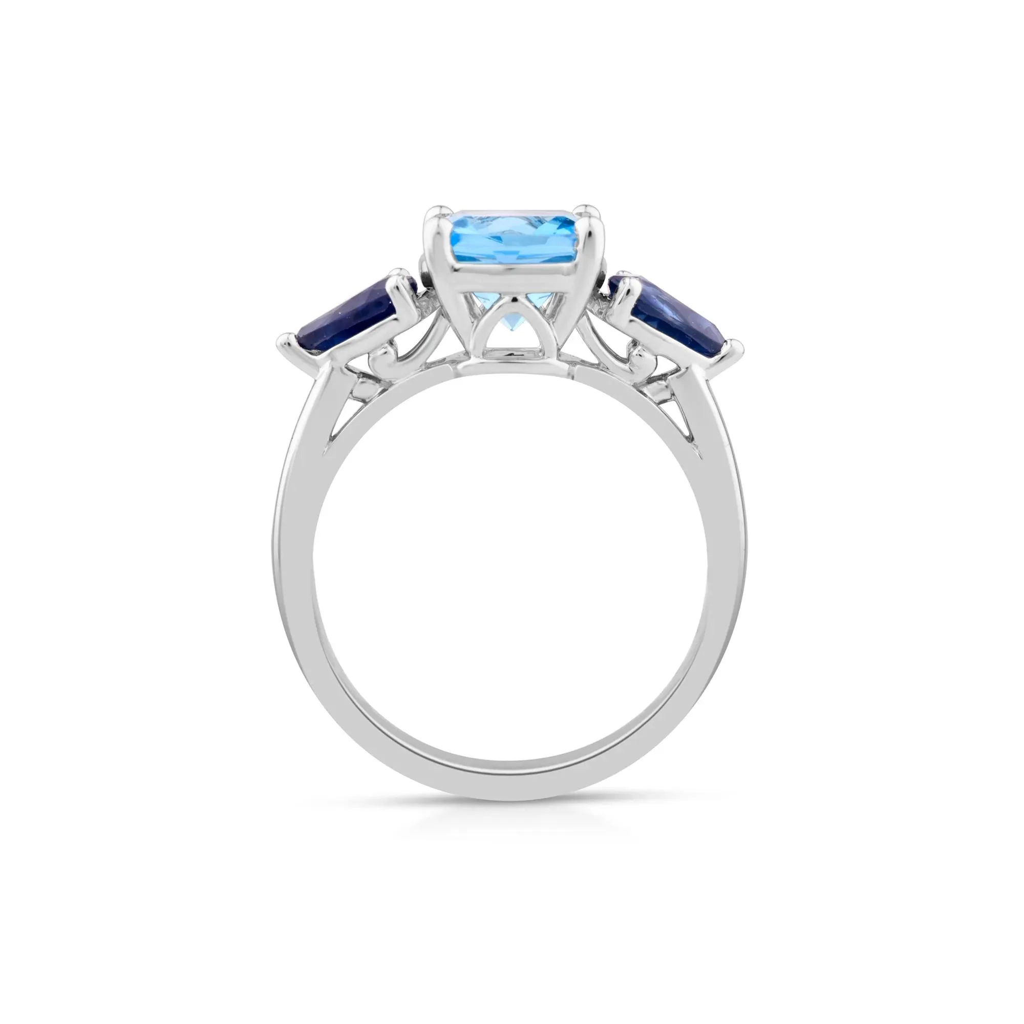 Blue Topaz and Blue Sapphire Ring 10K White Gold Size 7.5 - Image 2
