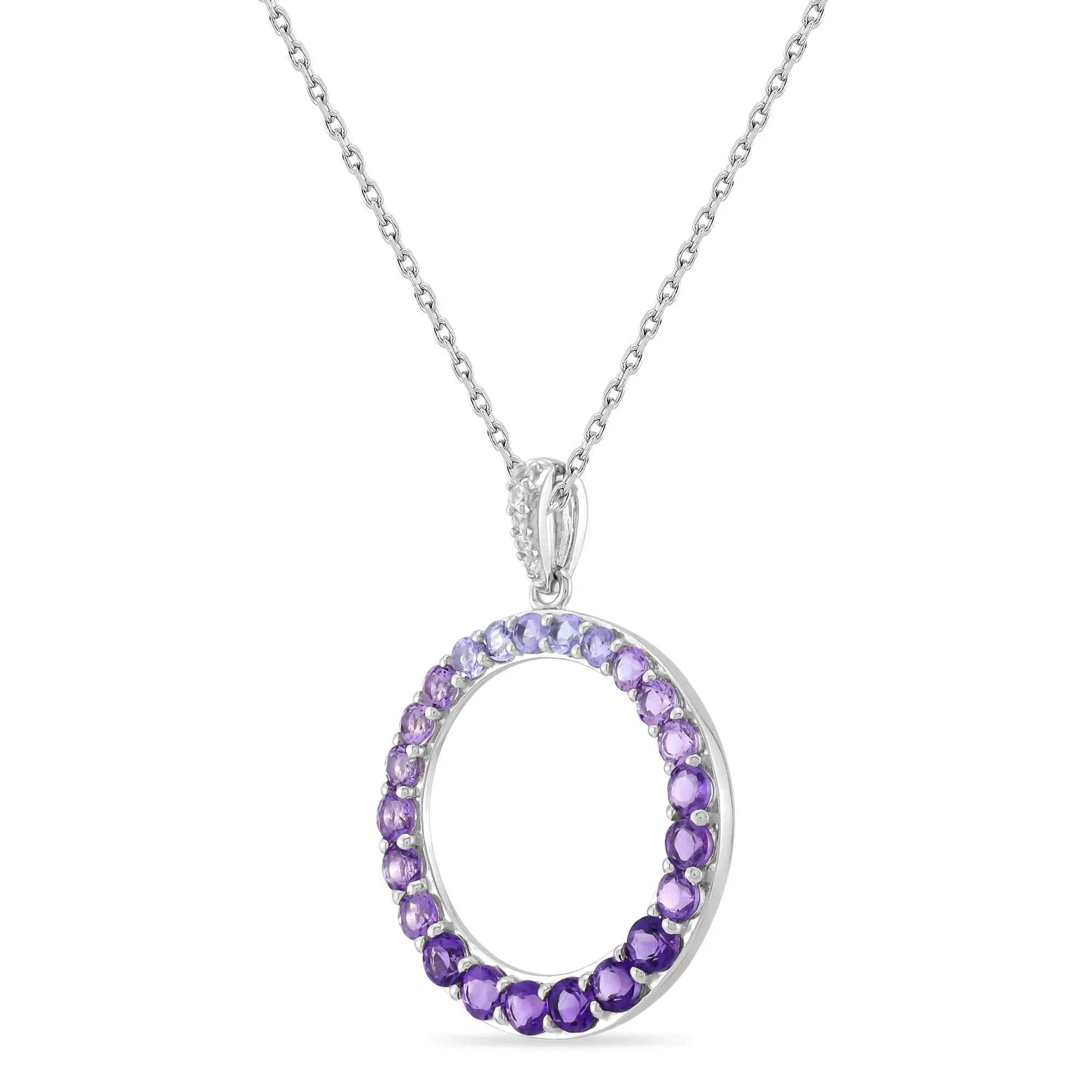 Amethyst and Blue Tanzanite Pendant Necklace with Lab-Created White Sapphire .925 Sterling Silver Size 18" - Image 2