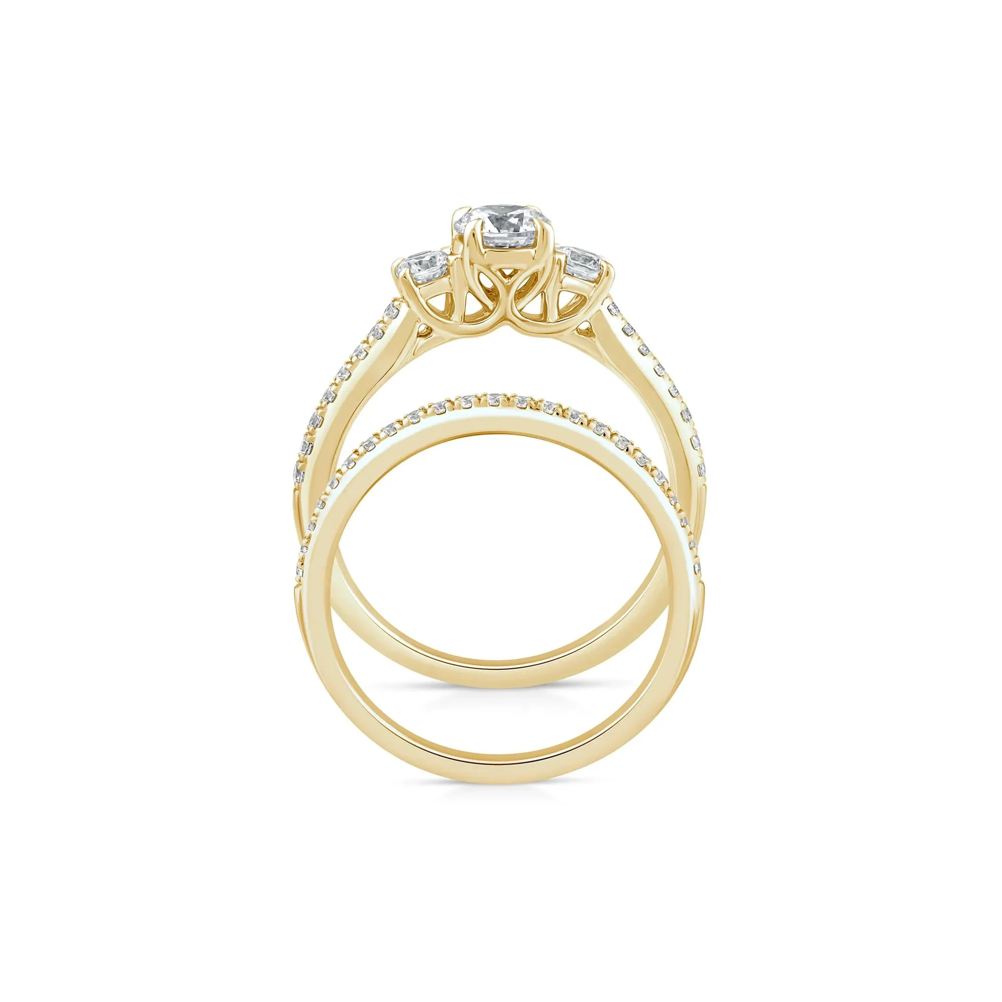 1 CT. Tw. Lab Grown Diamond Three-Stone Engagement Set 10K Yellow Gold Ring Round Brilliant Cut Size 7.5 1mm - Image 2