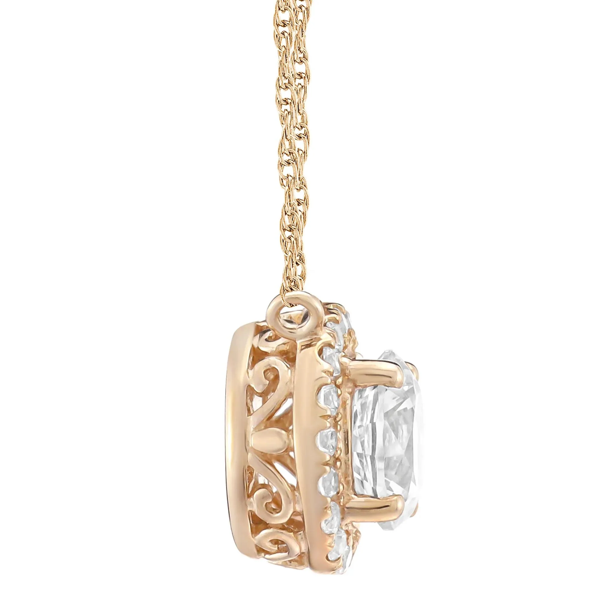 Lab-Created White Sapphire Halo Pendant Necklace 10K Rose Gold Size 17.25" - Image 2