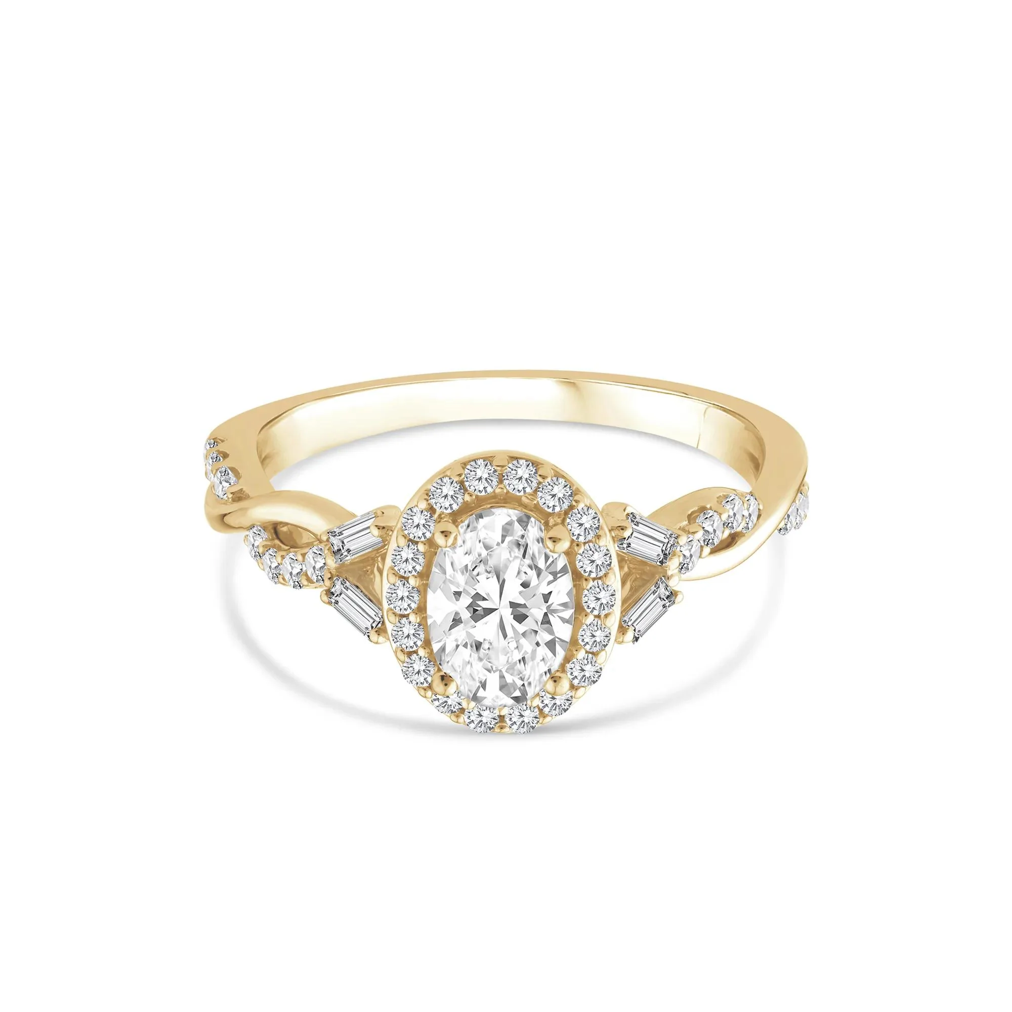 1 CT. Tw. Lab Grown Diamond Oval Engagement Ring 10K Yellow Gold Round Brilliant Cut Size 7.5 1.5mm