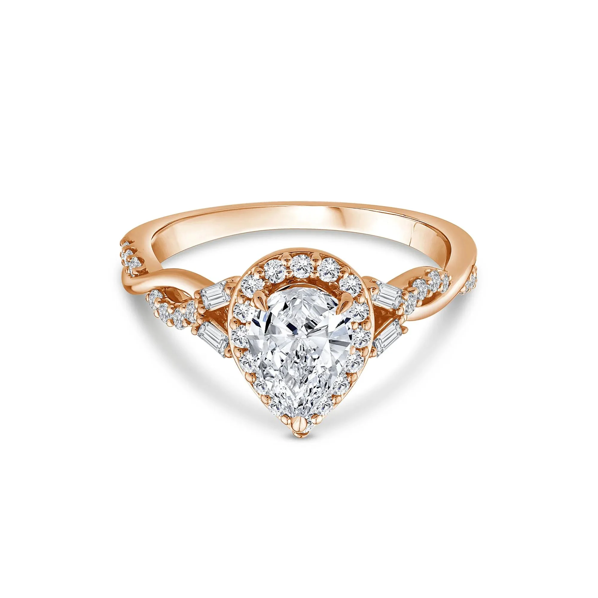 1 CT. Tw. Lab Grown Diamond Pear-Shaped Halo Engagement Ring 10K Rose Gold Round Brilliant Cut Size 9