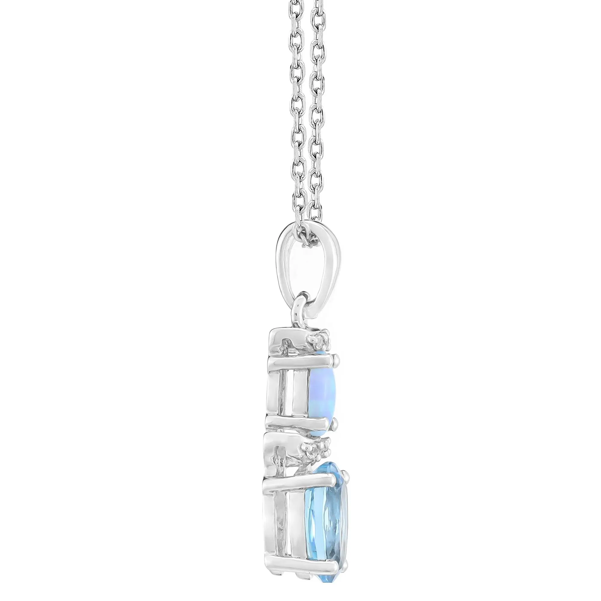 Blue Topaz Lab-Created Blue Opal & Lab-Created White Sapphire Pendant Necklace .925 Sterling Silver Size 18" - Image 2