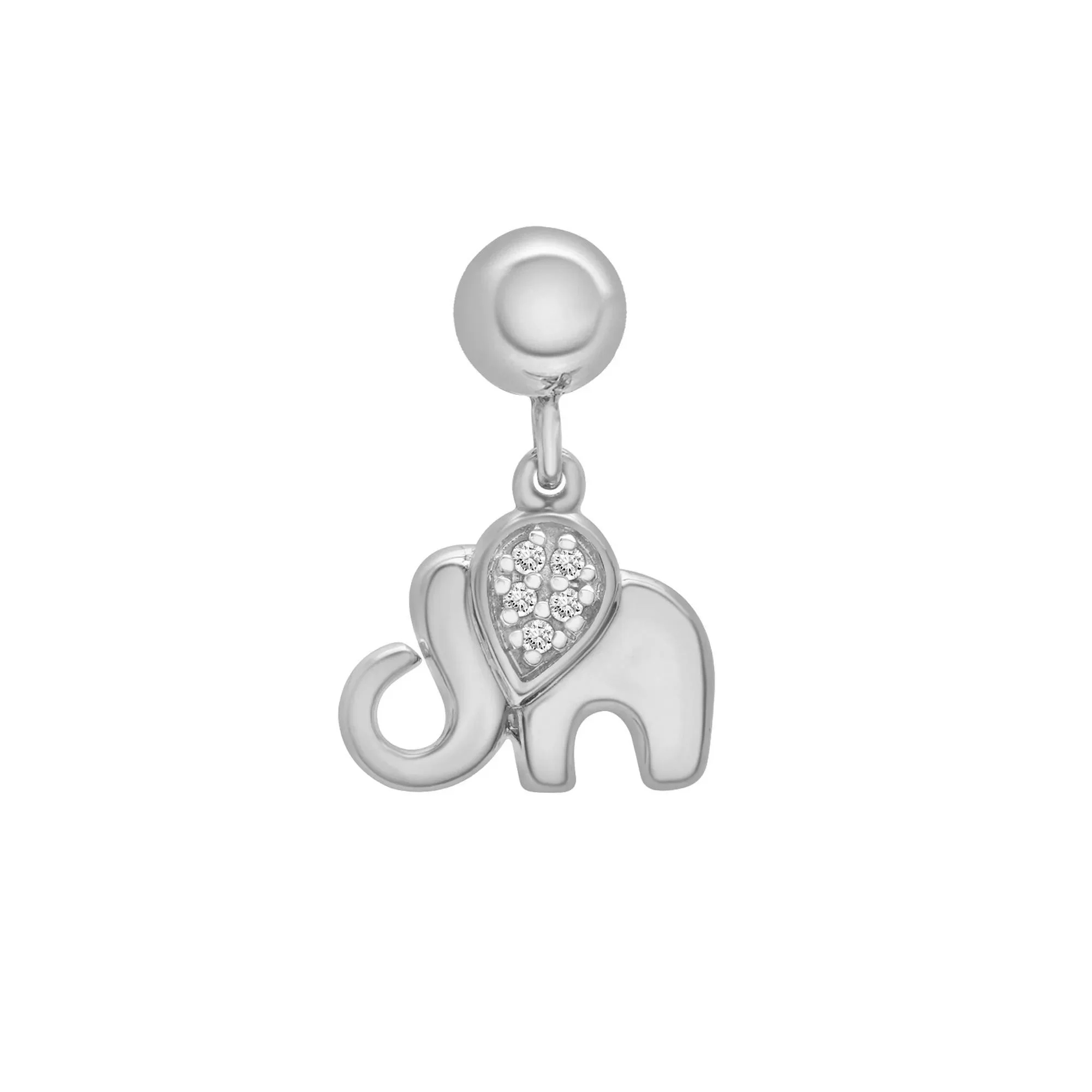 Diamond Accent Elephant Bead Charm .925 Sterling Silver White Size 13.00mm - Image 5