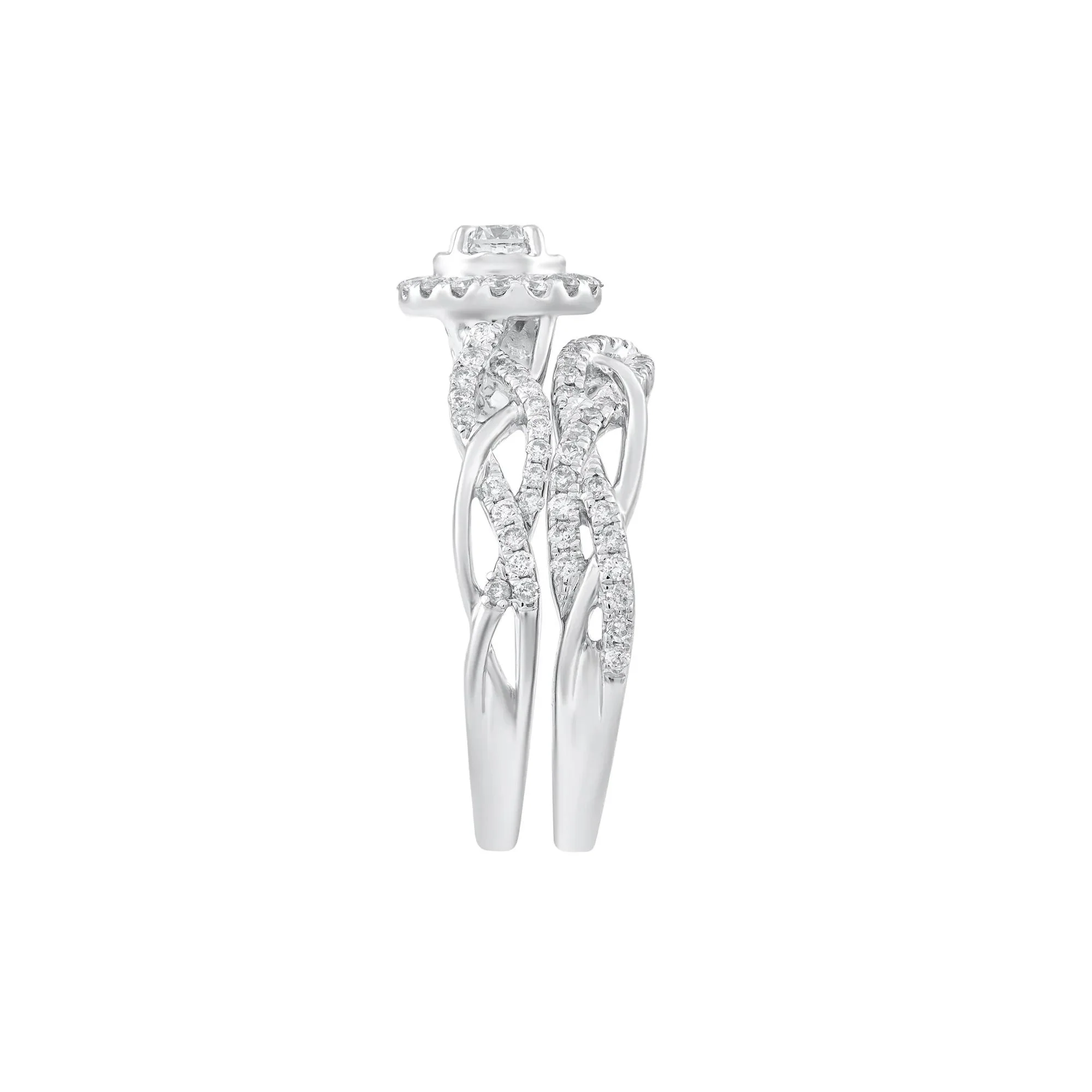 3/4 CT. Tw. Diamond Halo Woven Engagement Set 14K White Gold Ring Round Brilliant Cut Size 7.5 - Image 3