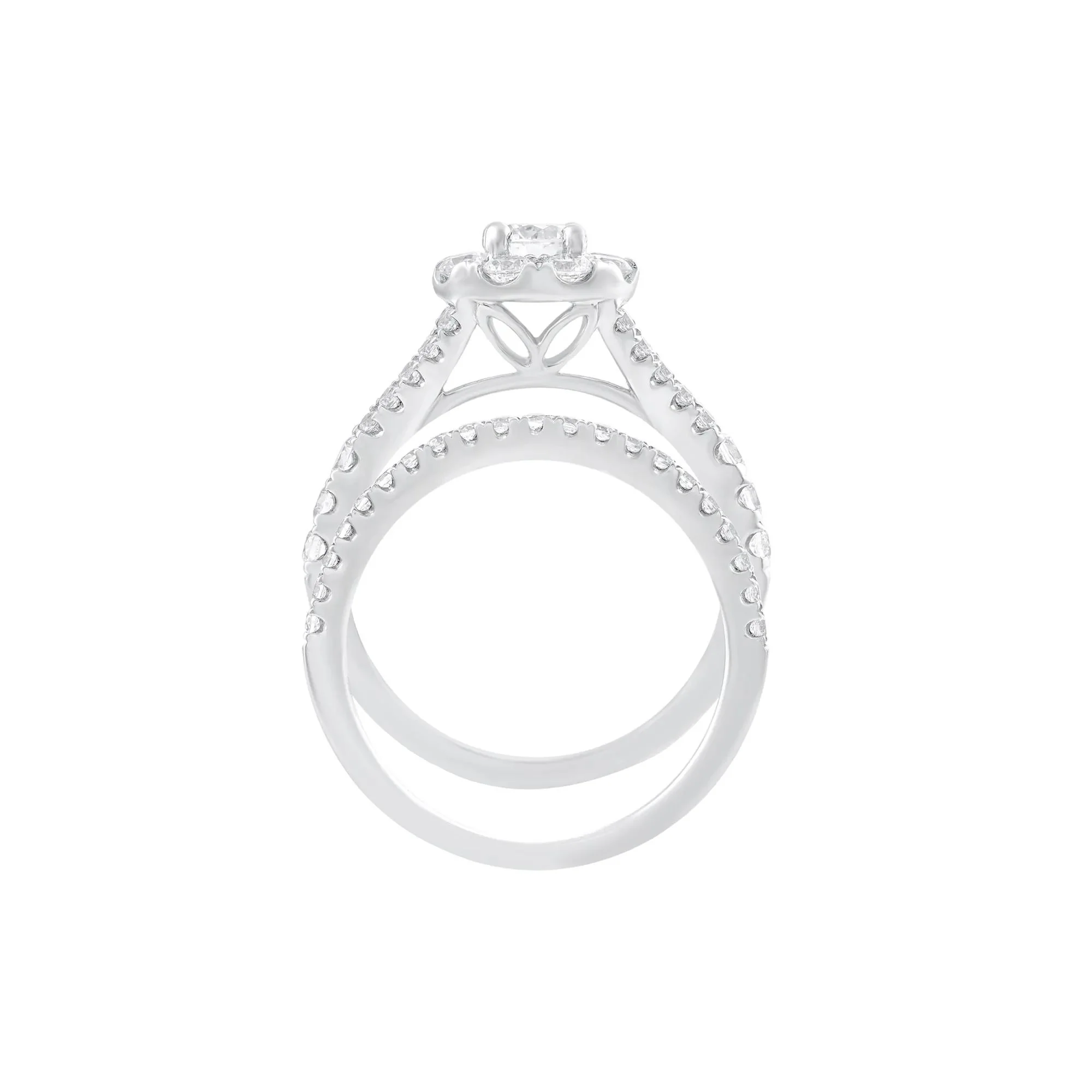 1/2 CT. Tw. Diamond Halo Bridal Set 14K White Gold Ring Size 6 - Image 2