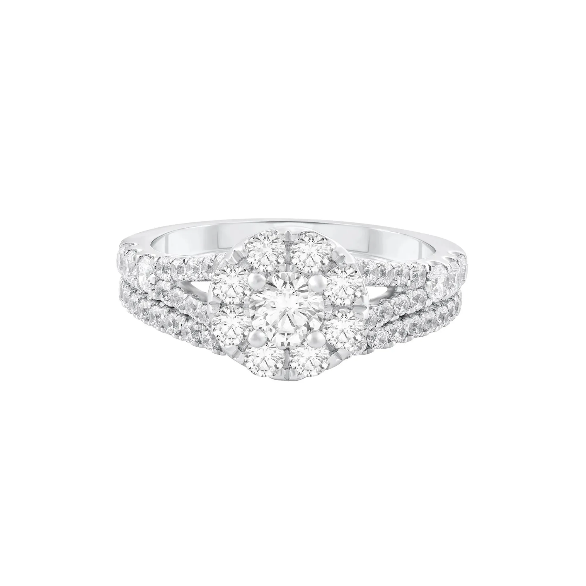 1/2 CT. Tw. Diamond Halo Bridal Set 14K White Gold Ring Size 6.5