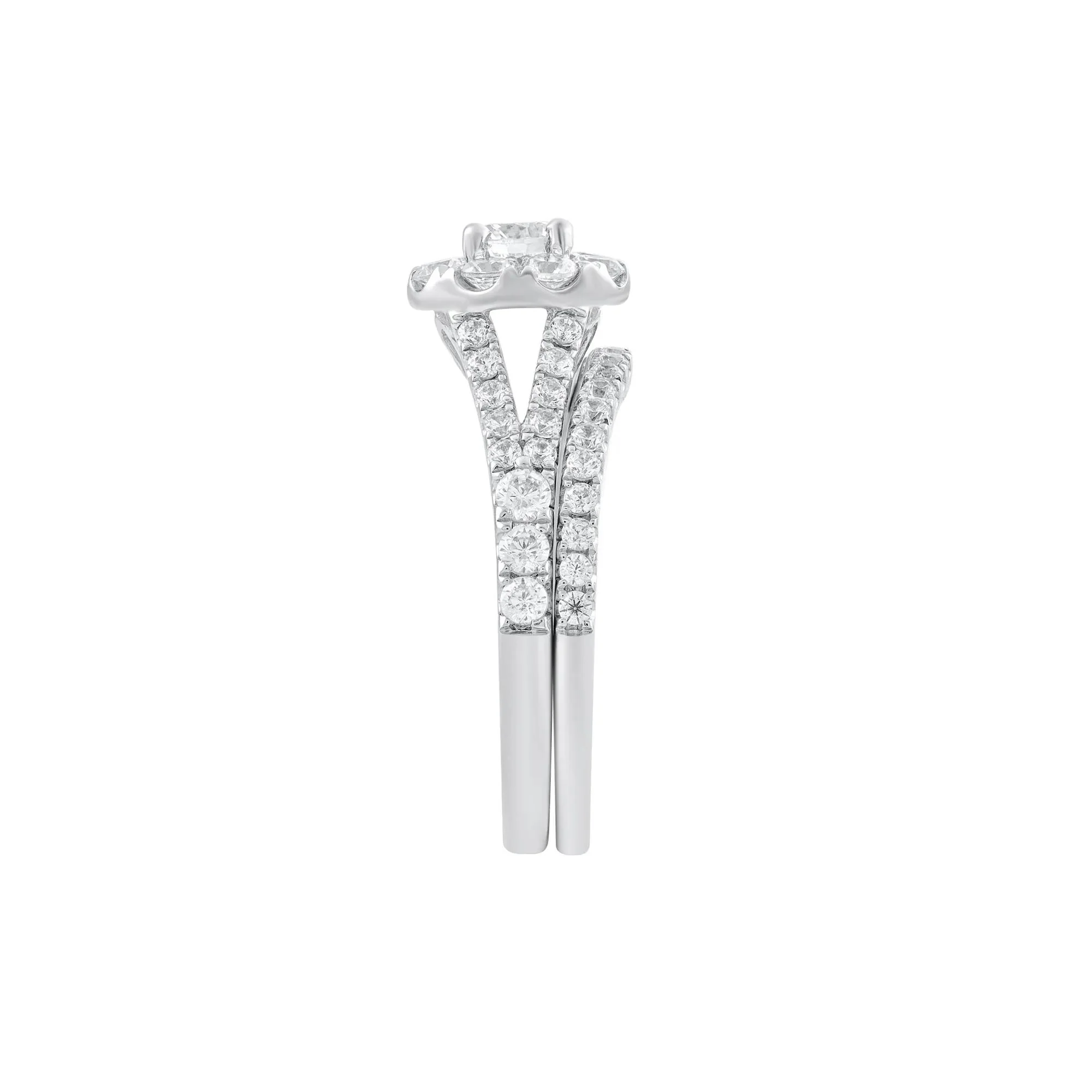 1/2 CT. Tw. Diamond Halo Bridal Set 14K White Gold Ring Size 8.5 - Image 3