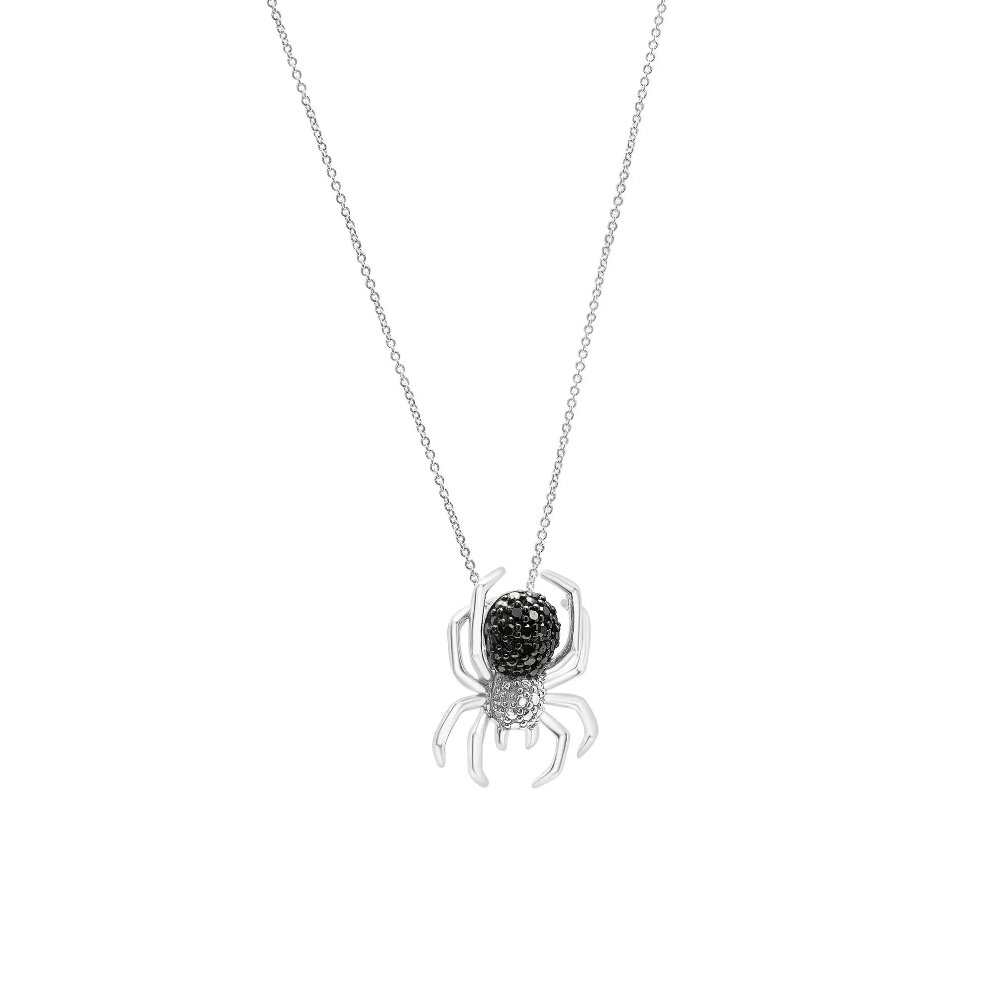1/10 CT. Tw. Black Diamond Spider Pendant Necklace .925 Sterling Silver White Size 18" - Image 2