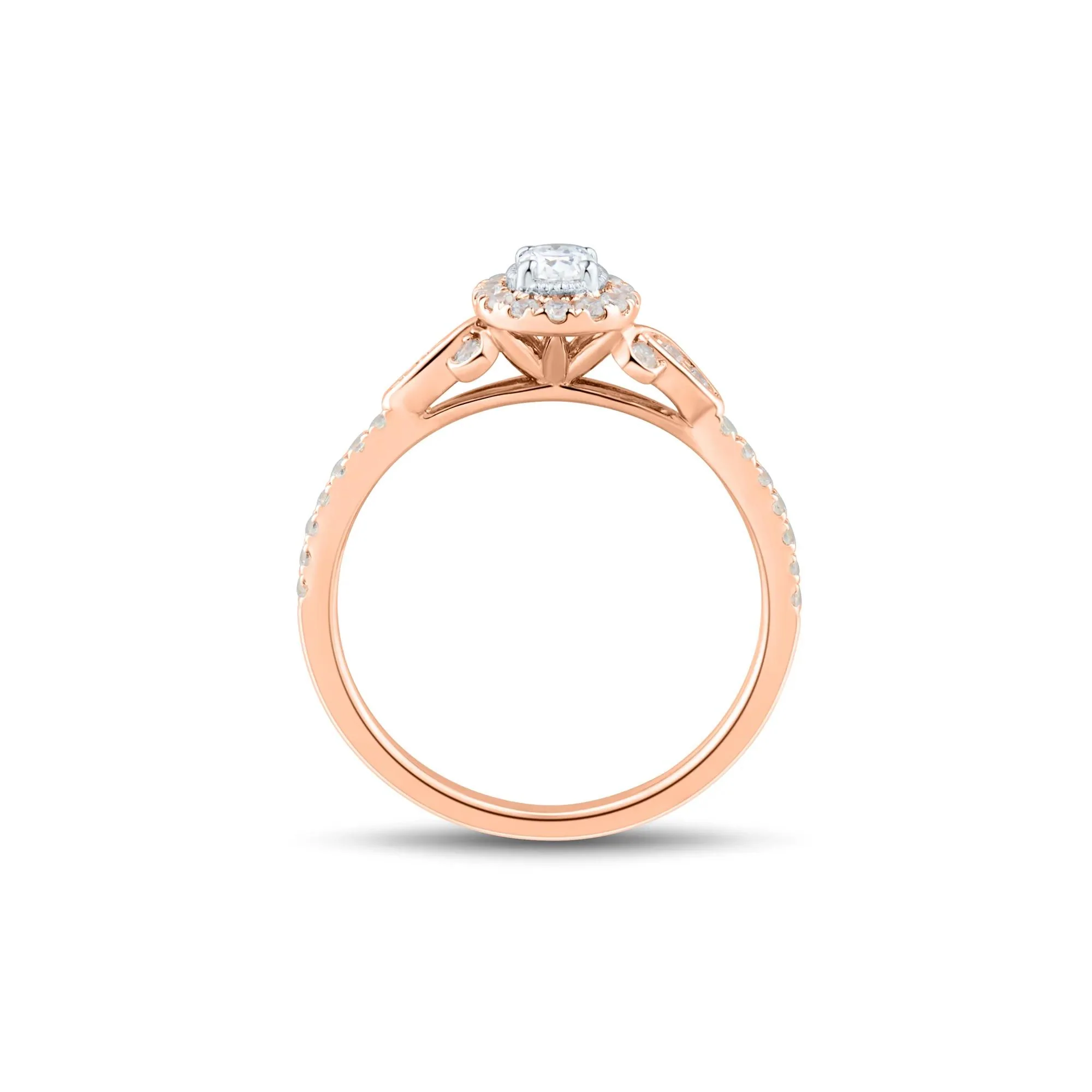 1/2 CT. Tw. Oval Diamond Halo Engagement Ring 14K Rose Gold Round Brilliant Cut Size 6 1mm - Image 2