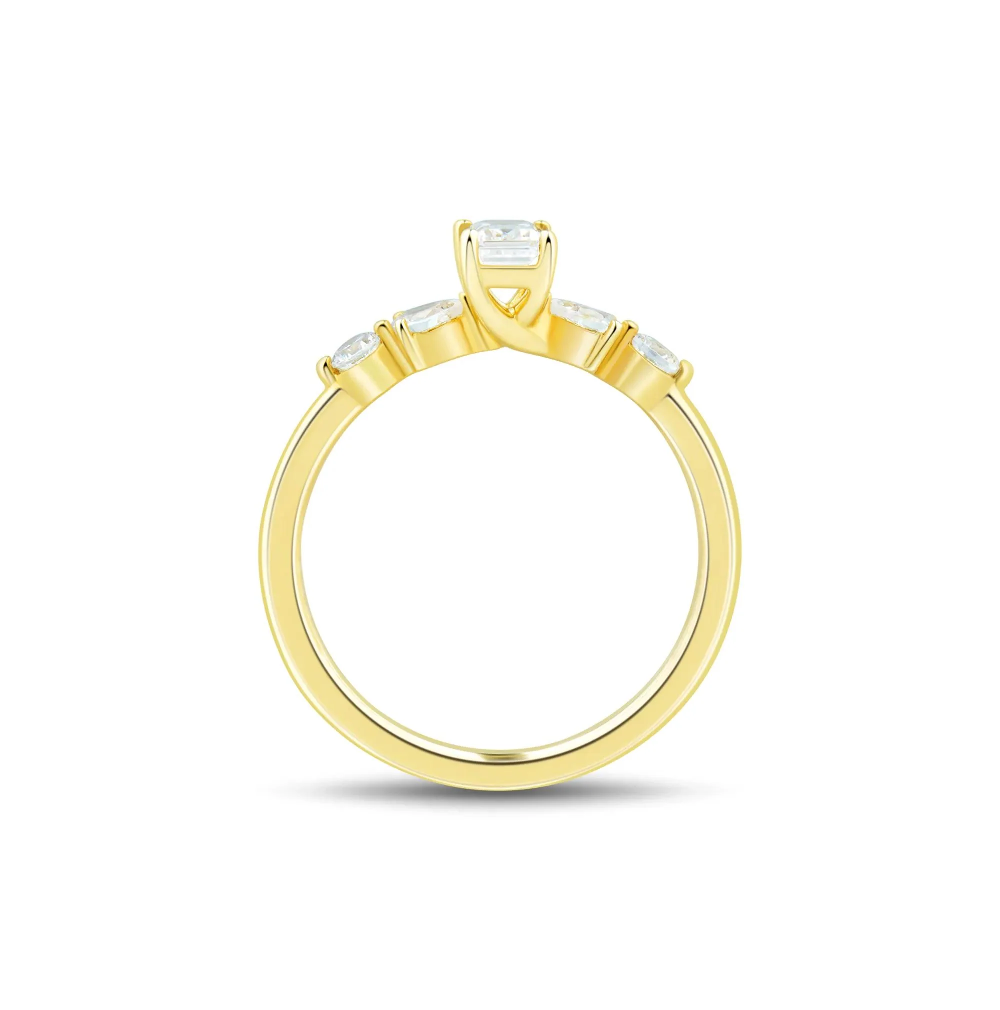3/4 CT. Tw. Emerald-Cut Diamond Engagement Ring 14K Yellow Gold Round Brilliant Cut Size 9 1mm - Image 2