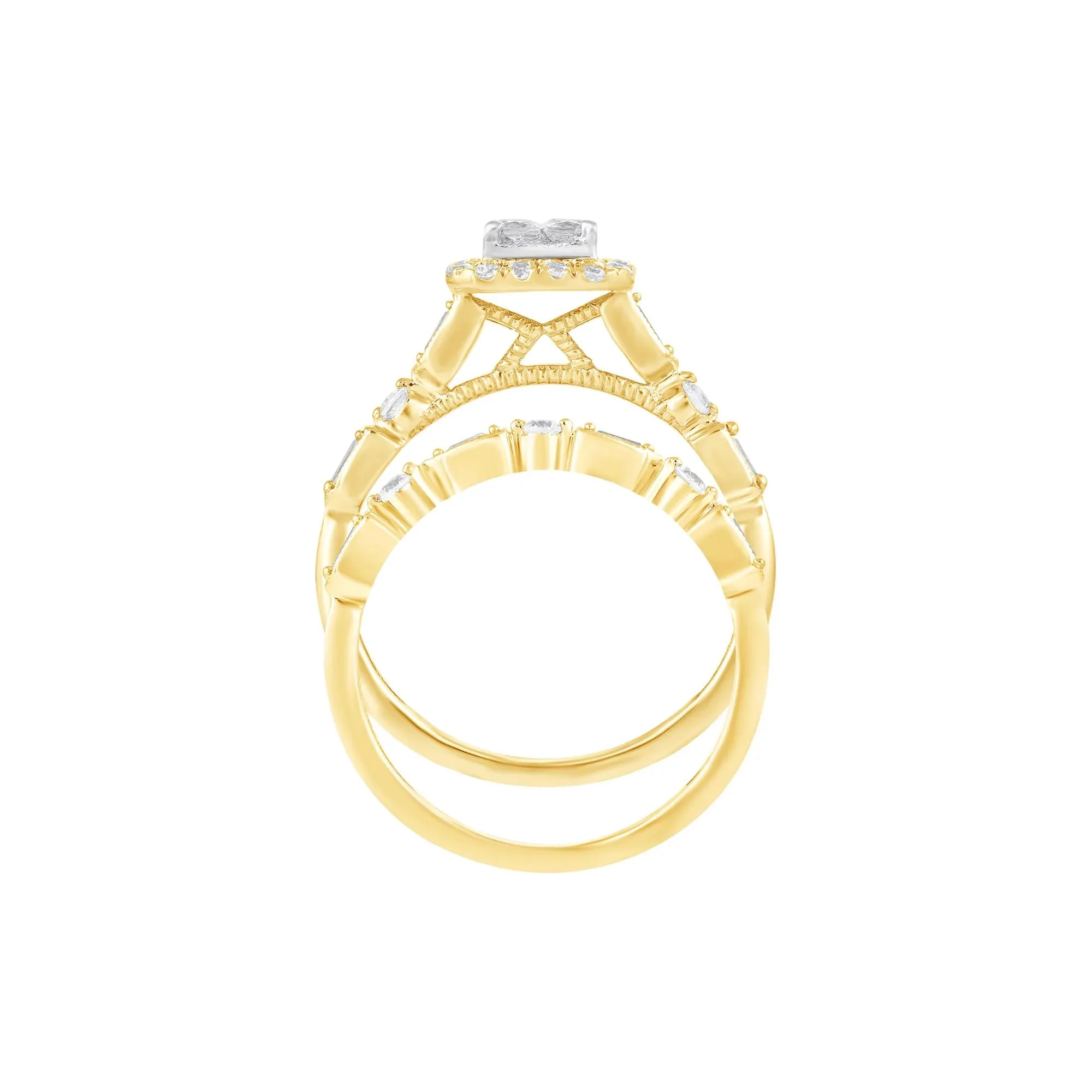 5/8 CT. Tw. Diamond Composite Bridal Set 10K Yellow Gold Ring Round Brilliant Cut Size 7.5 1.5mm - Image 2