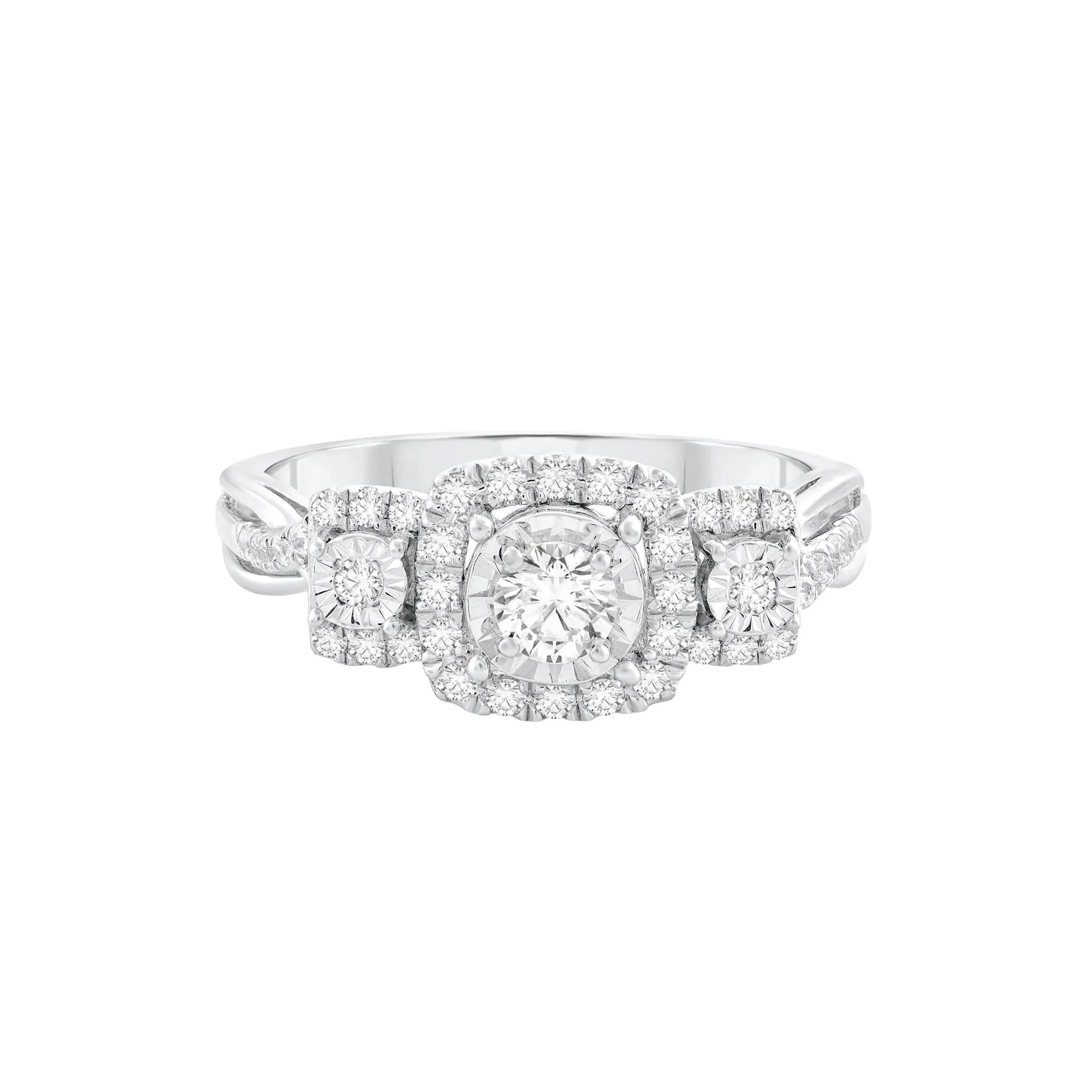 1/2 CT. Tw. Diamond Three-Stone Engagement Ring 10K White Gold Round Brilliant Cut Size 9
