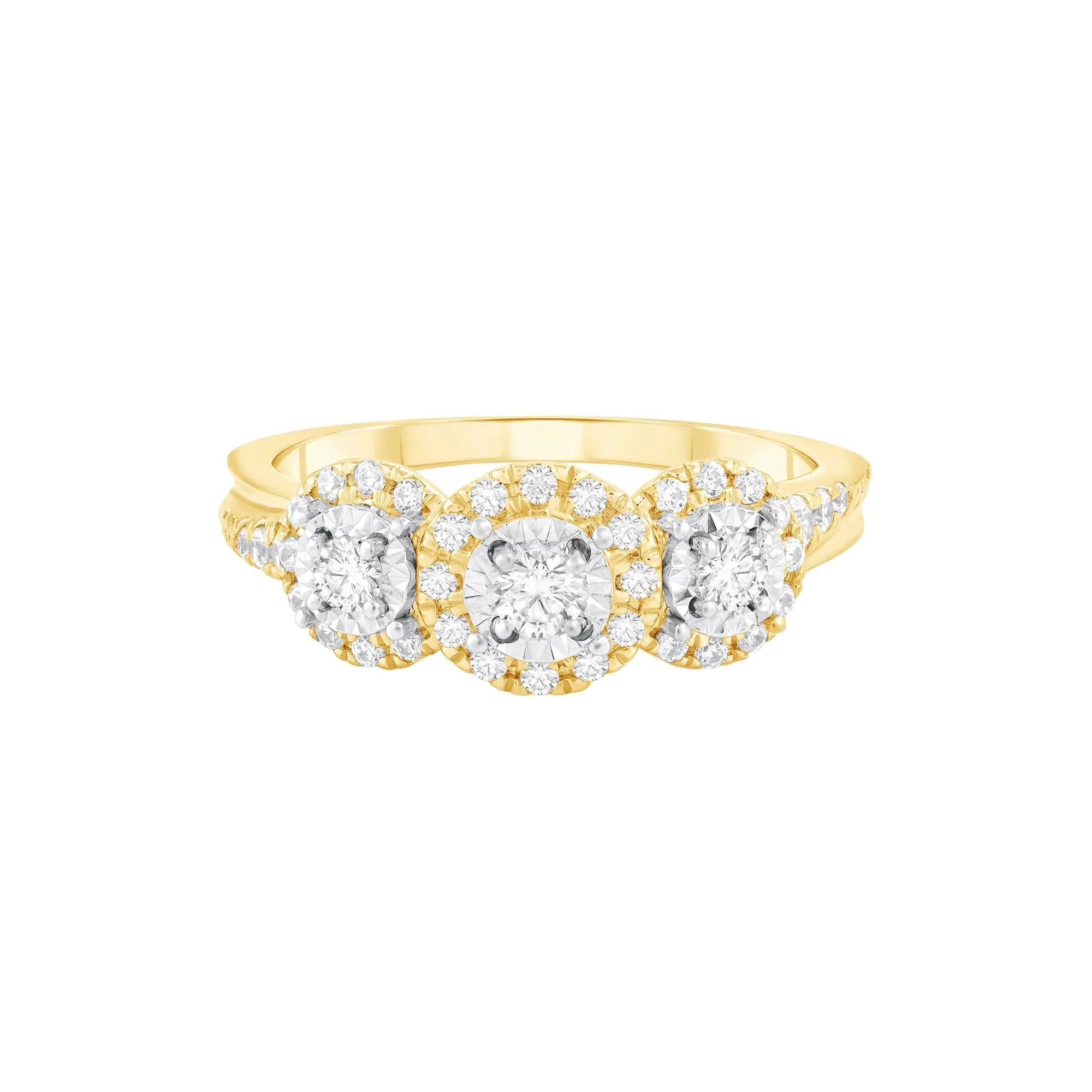 1/2 CT. Tw. Diamond Three-Stone Engagement Ring 10K Yellow Gold Round Brilliant Cut Size 6