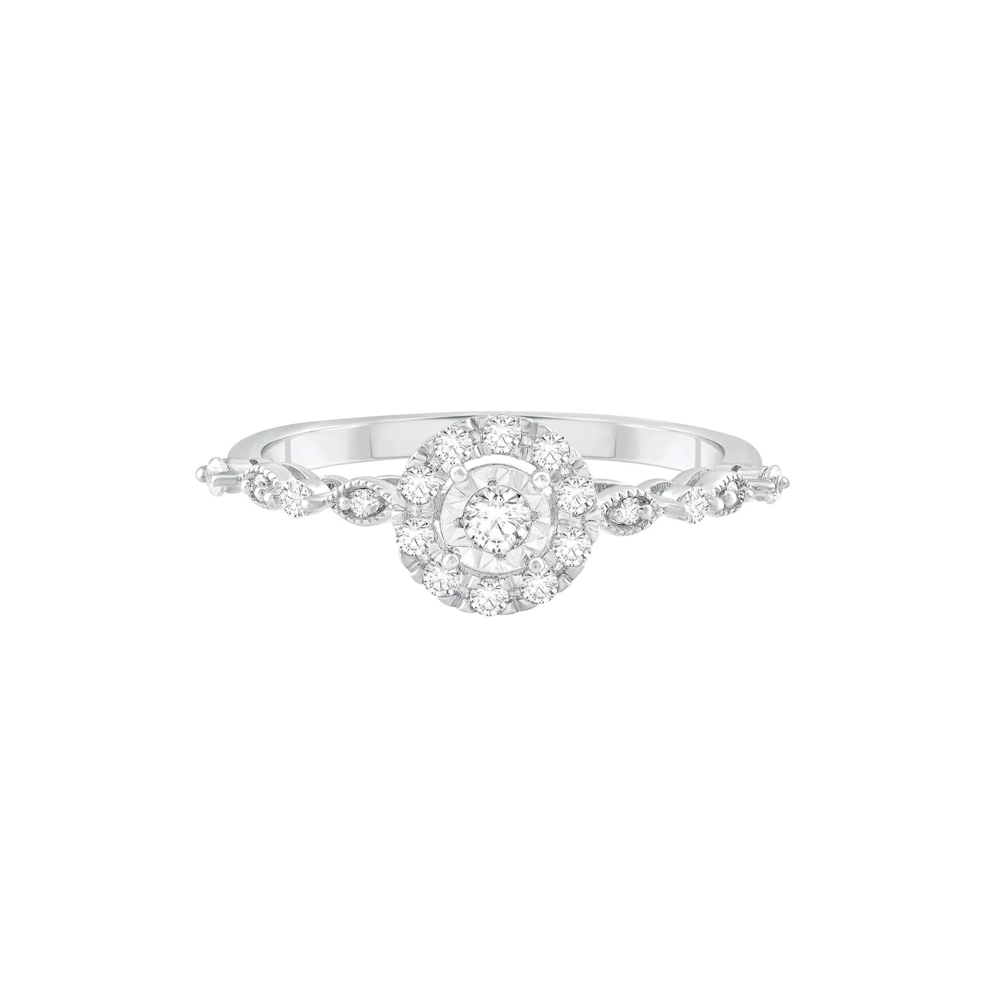 1/4 CT. Tw. Diamond Halo Promise Ring 10K White Gold Round Brilliant Cut Size 8