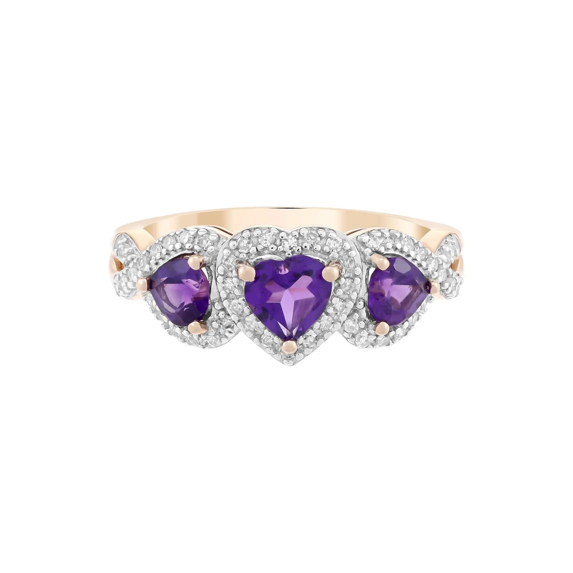 1/5 CT. Tw. Amethyst Heart and Diamond Ring 10K Rose Gold Size 6