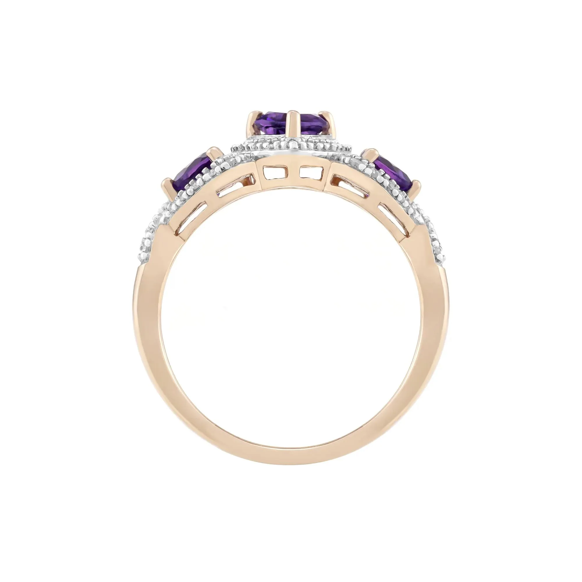 1/5 CT. Tw. Amethyst Heart and Diamond Ring 10K Rose Gold Size 7 - Image 2