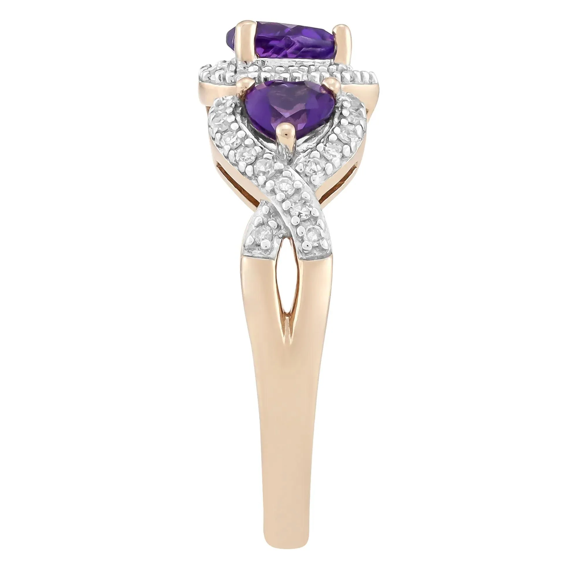 1/5 CT. Tw. Amethyst Heart and Diamond Ring 10K Rose Gold Size 7 - Image 3