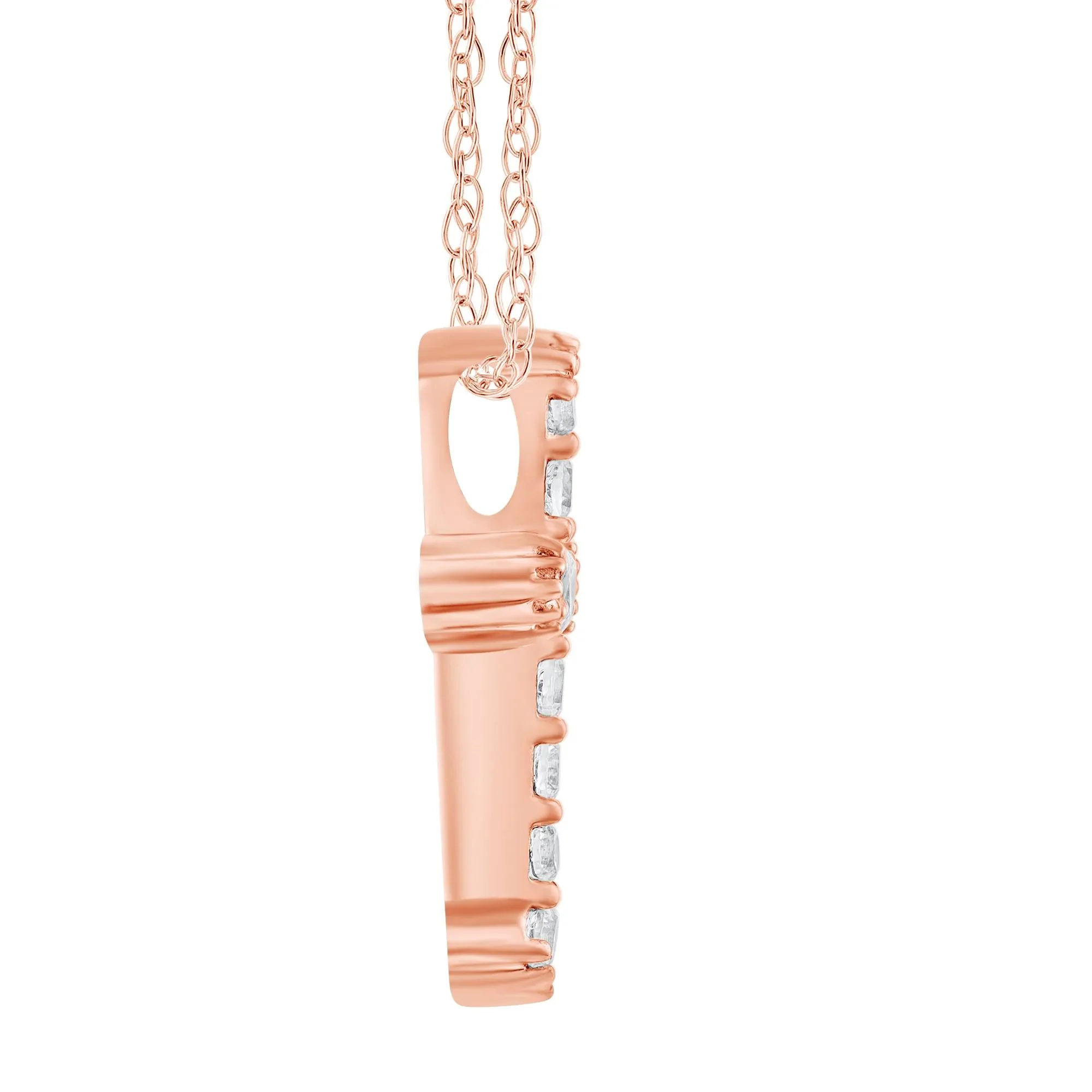 1/4 CT. Tw. Diamond Cross Pendant Necklace 14K Rose Gold Size 18" - Image 2