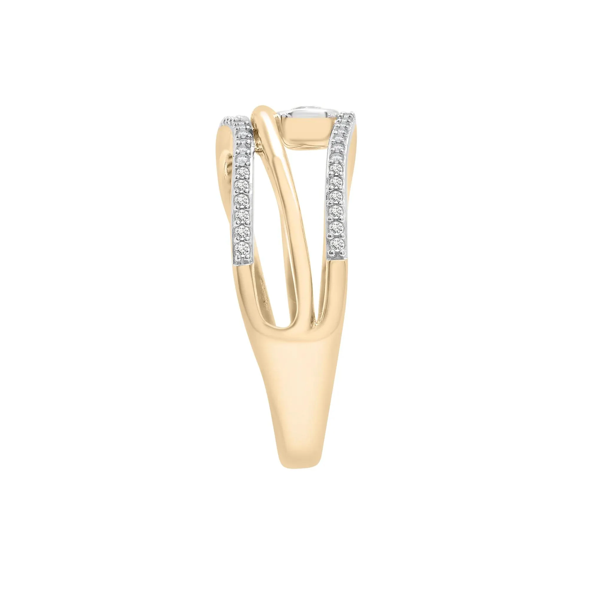 1/4 CT. Tw. Diamond Crossover Ring 10K Yellow Gold Size 7 2mm - Image 3