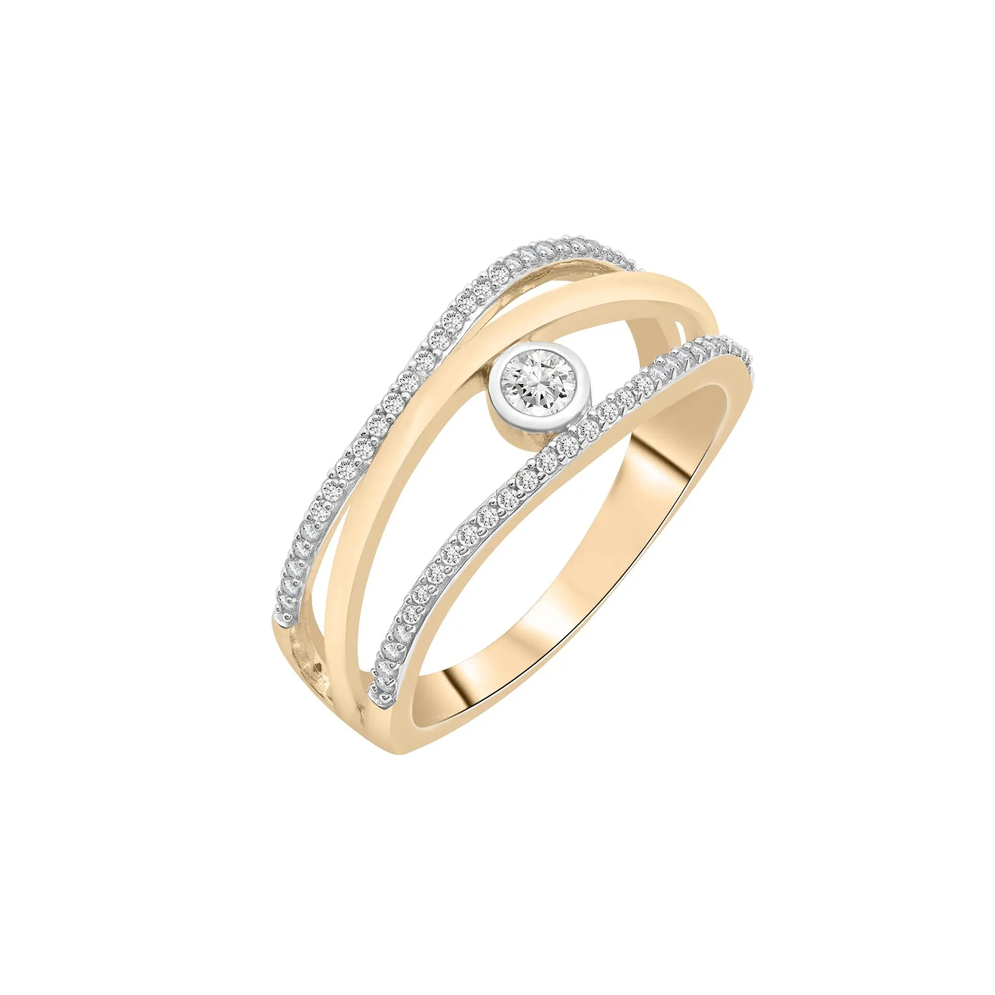 1/4 CT. Tw. Diamond Crossover Ring 10K Yellow Gold Size 7 2mm - Image 5