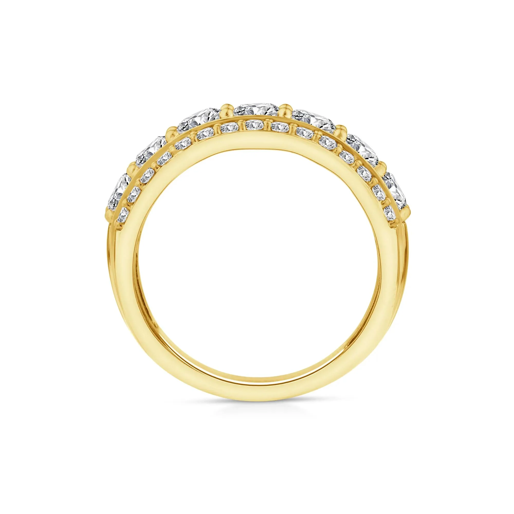2 CT. Tw. Lab Grown Diamond Three-Row Band Ring 10K Yellow Gold Size 8 - Image 2
