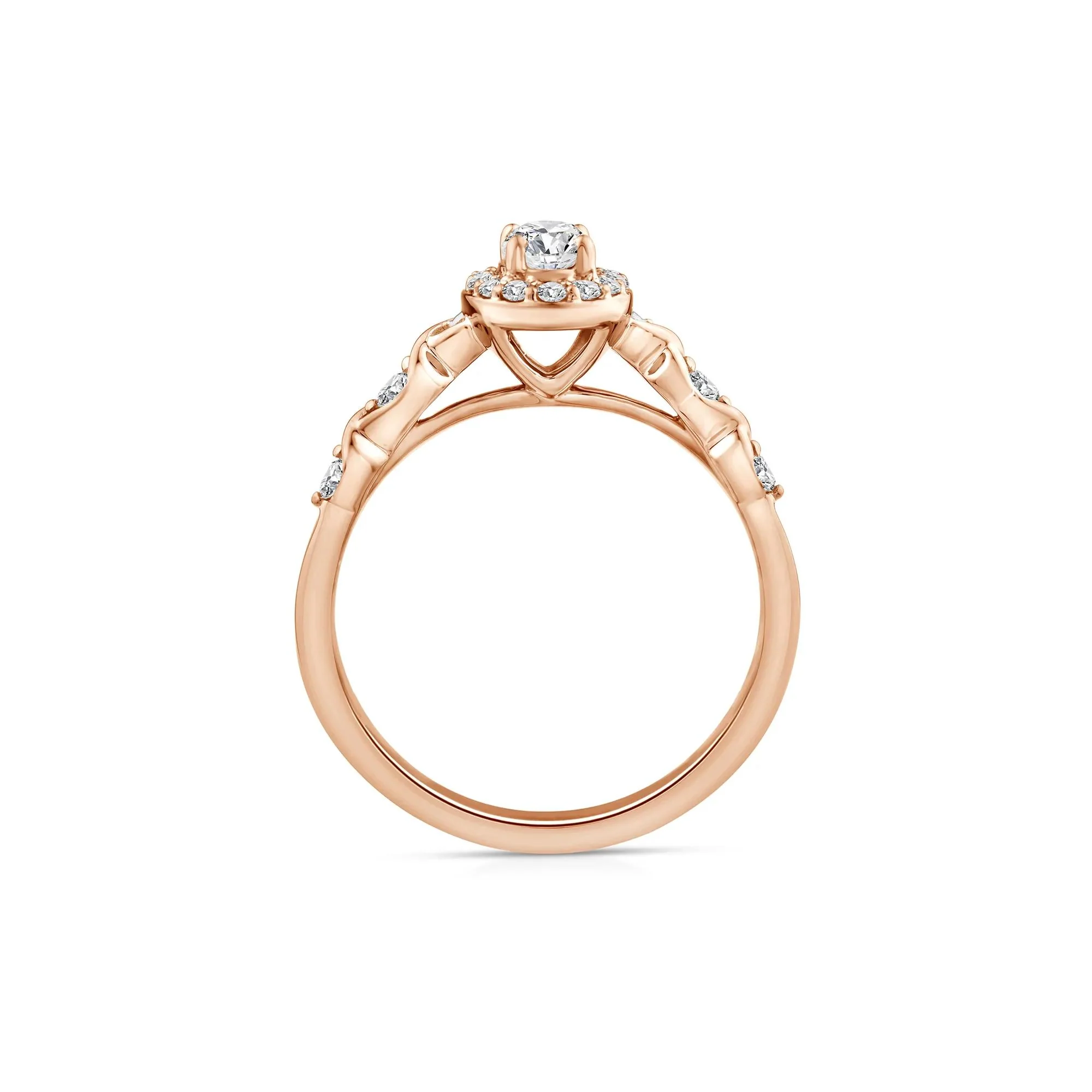 1/2 CT. Tw. Lab Grown Diamond Oval Halo Promise Ring 10K Rose Gold Round Brilliant Cut Size 7 - Image 2