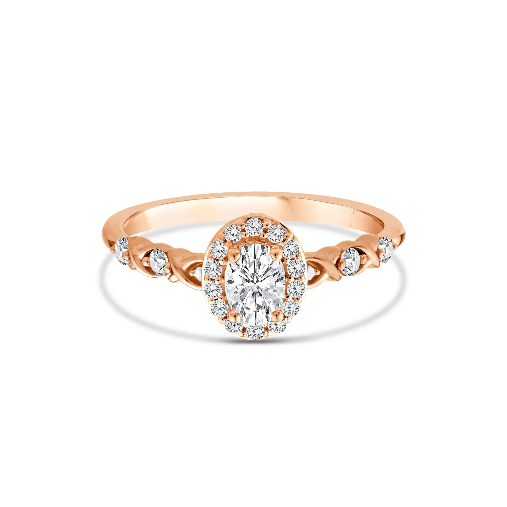 1/2 CT. Tw. Lab Grown Diamond Oval Halo Promise Ring 10K Rose Gold Round Brilliant Cut Size 8.5