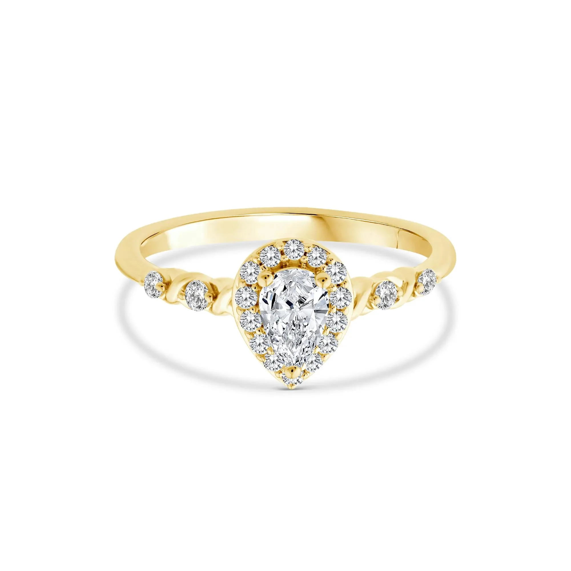 1/2 CT. Tw. Lab Grown Diamond Pear-Shaped Halo Promise Ring 10K Yellow Gold Round Brilliant Cut Size 6
