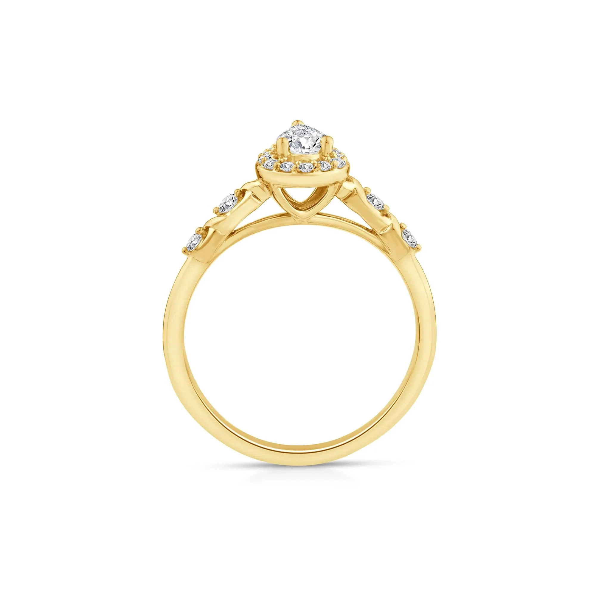 1/2 CT. Tw. Lab Grown Diamond Pear-Shaped Halo Promise Ring 10K Yellow Gold Round Brilliant Cut Size 7.5 - Image 2