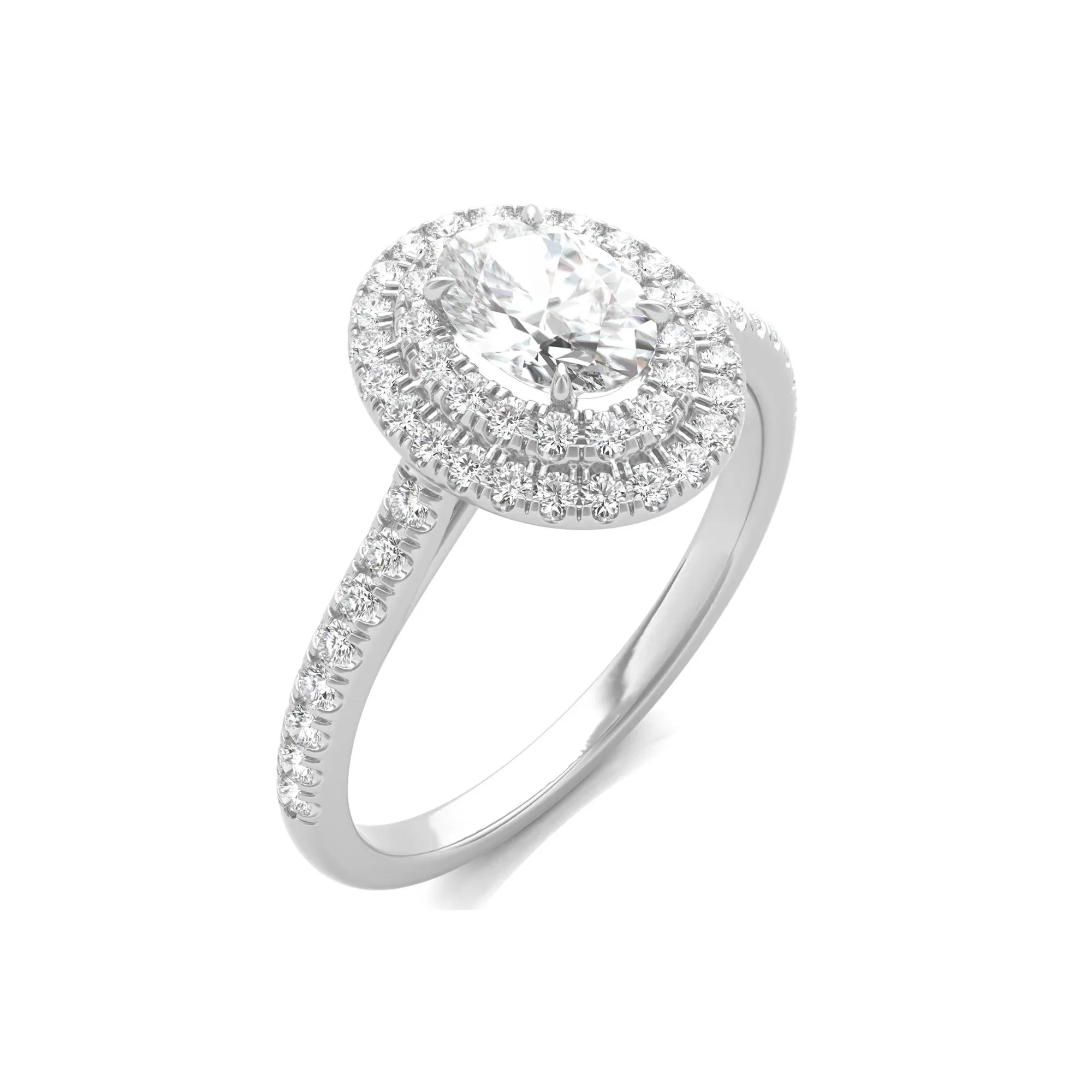 1/2 CT. Tw. Diamond Halo Engagement Ring Set 14K White Gold Round Brilliant Cut Size 8 - Image 4