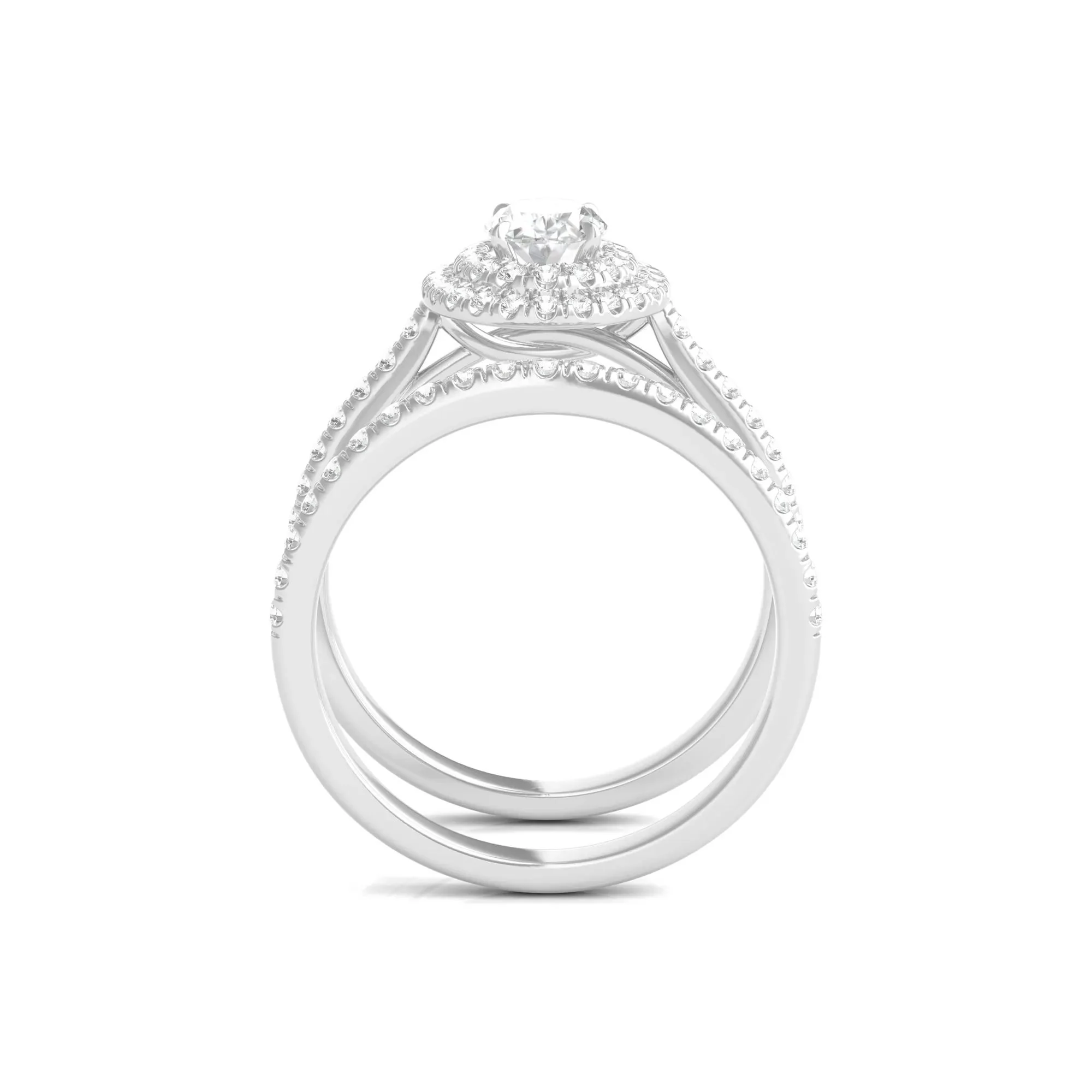 1/2 CT. Tw. Diamond Halo Engagement Ring Set 14K White Gold Round Brilliant Cut Size 8.5 - Image 2